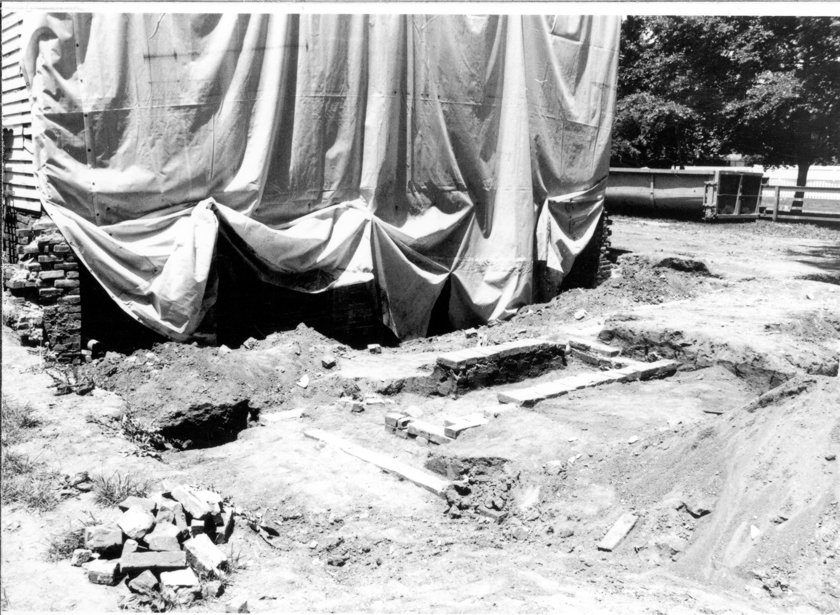Archeological excavation- front foundation, southeast Lincoln Home NHS- Sprigg House HS-11, foundation and fence, Roll #4 exp 2 Sprigg House, foundation