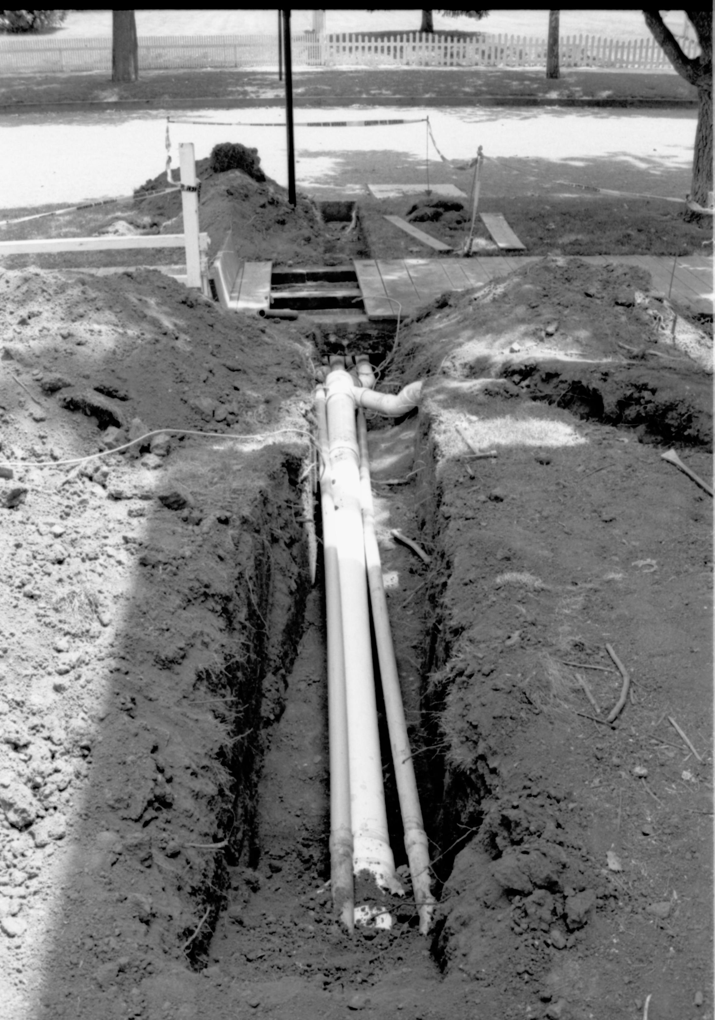 drainage pipe installation Lincoln Home NHS- Sprigg House HS-11, foundation and fence, Roll #4 exp 24 block, pipe, installation