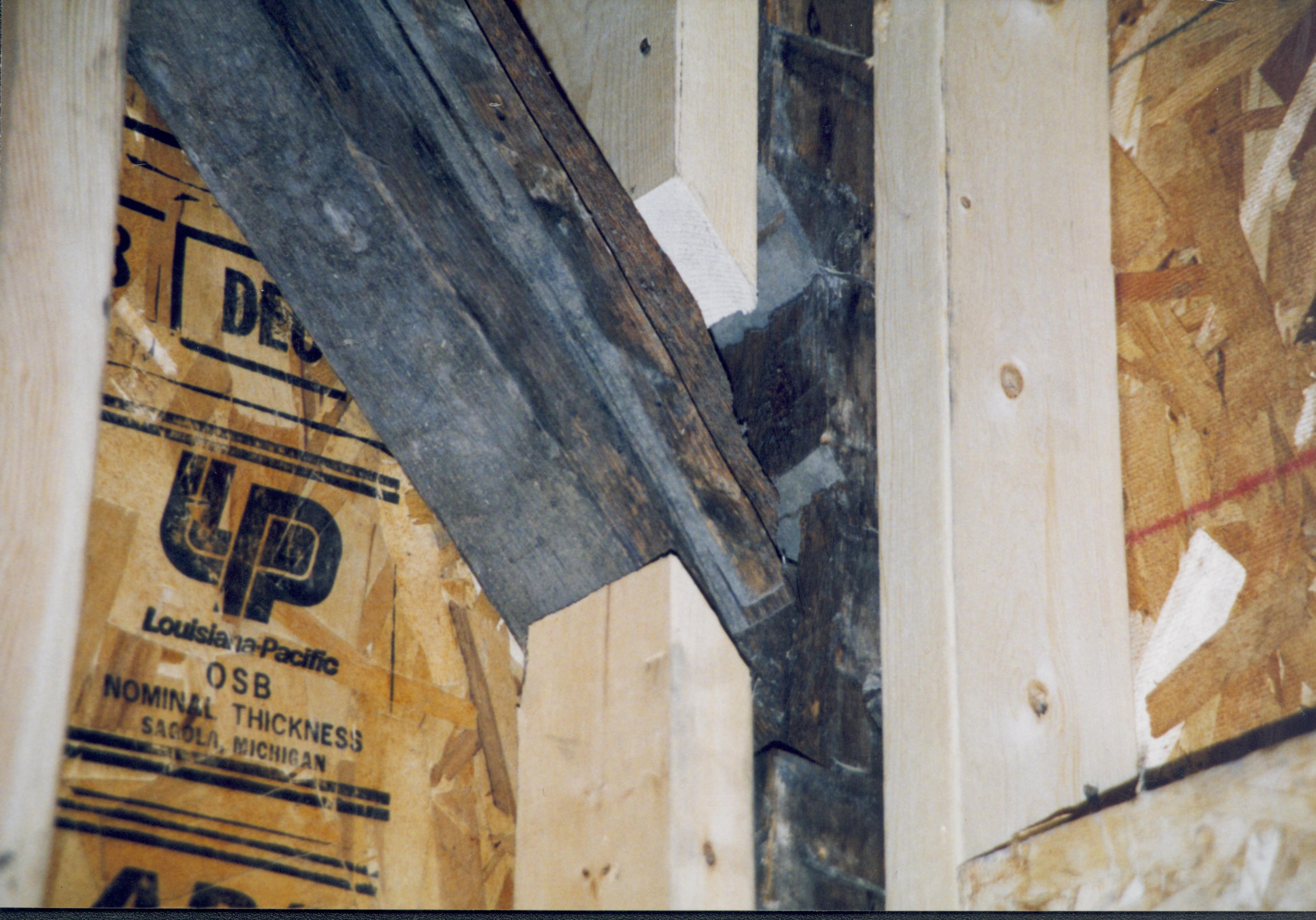 Sprigg House, Detail of Southeast corner in room 103, original and new timber; construction in process Lincoln Home NHS- Sprigg House, Roll N1 exp 19 Sprigg House, restoration, construction