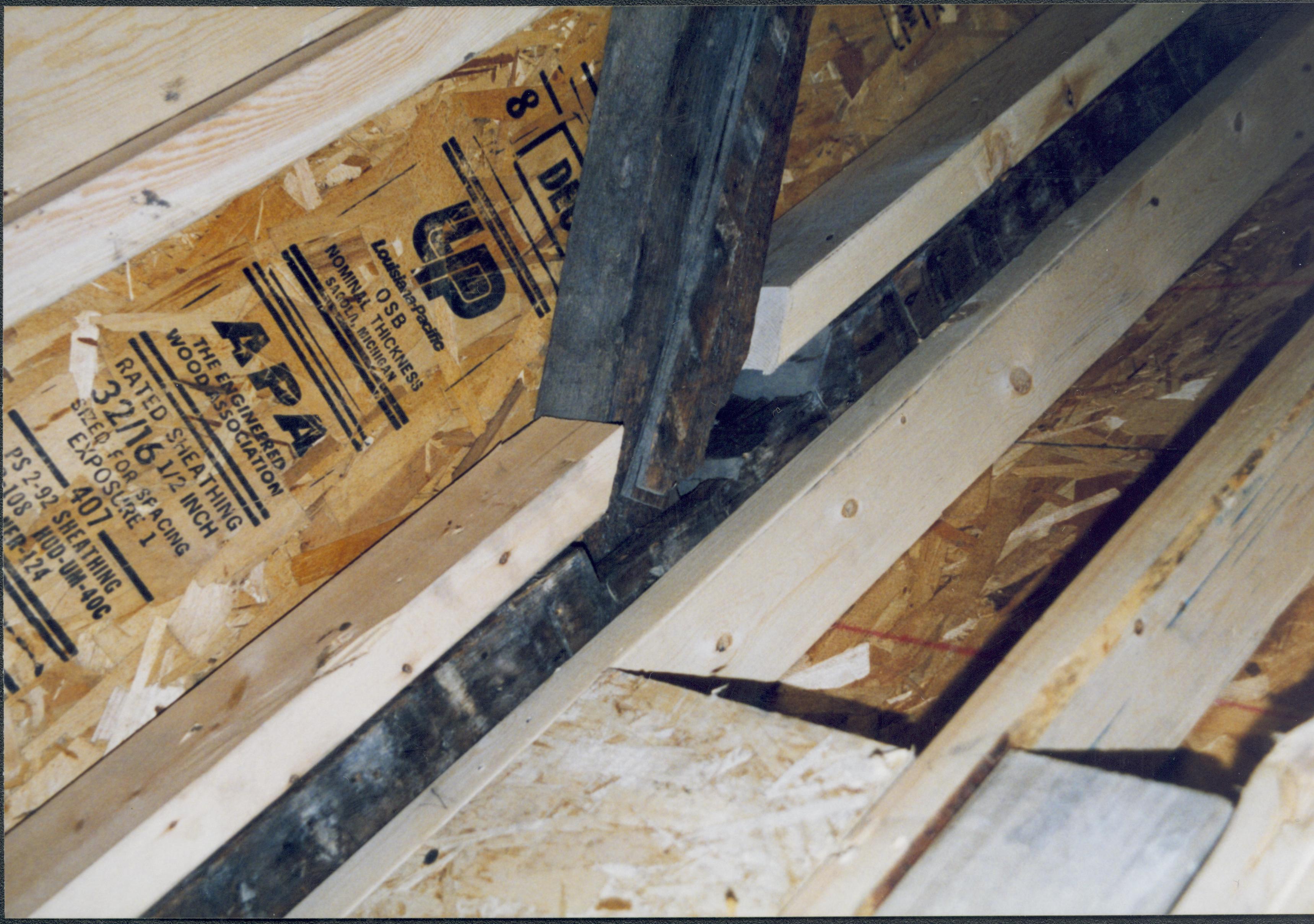 Sprigg House, Detail of Southeast corner in room 103, original and new timber; construction in process Lincoln Home NHS- Sprigg House, Roll N1 exp 20 Sprigg House, restoration, construction