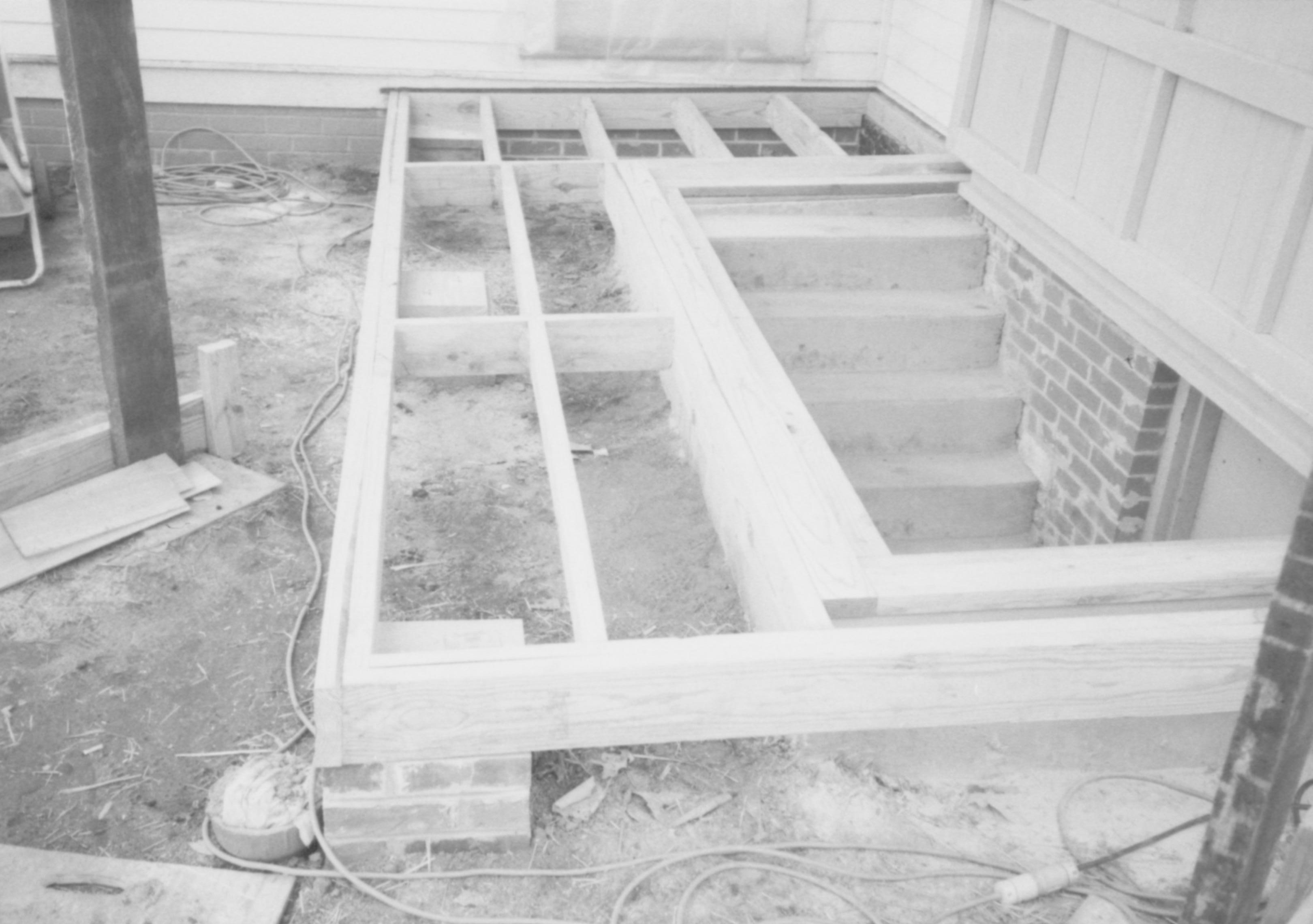 Sprigg House deck construction over basement stairs Lincoln Home NHS- Sprigg House, Roll 1998-4, exp 23 Sprigg House, construction