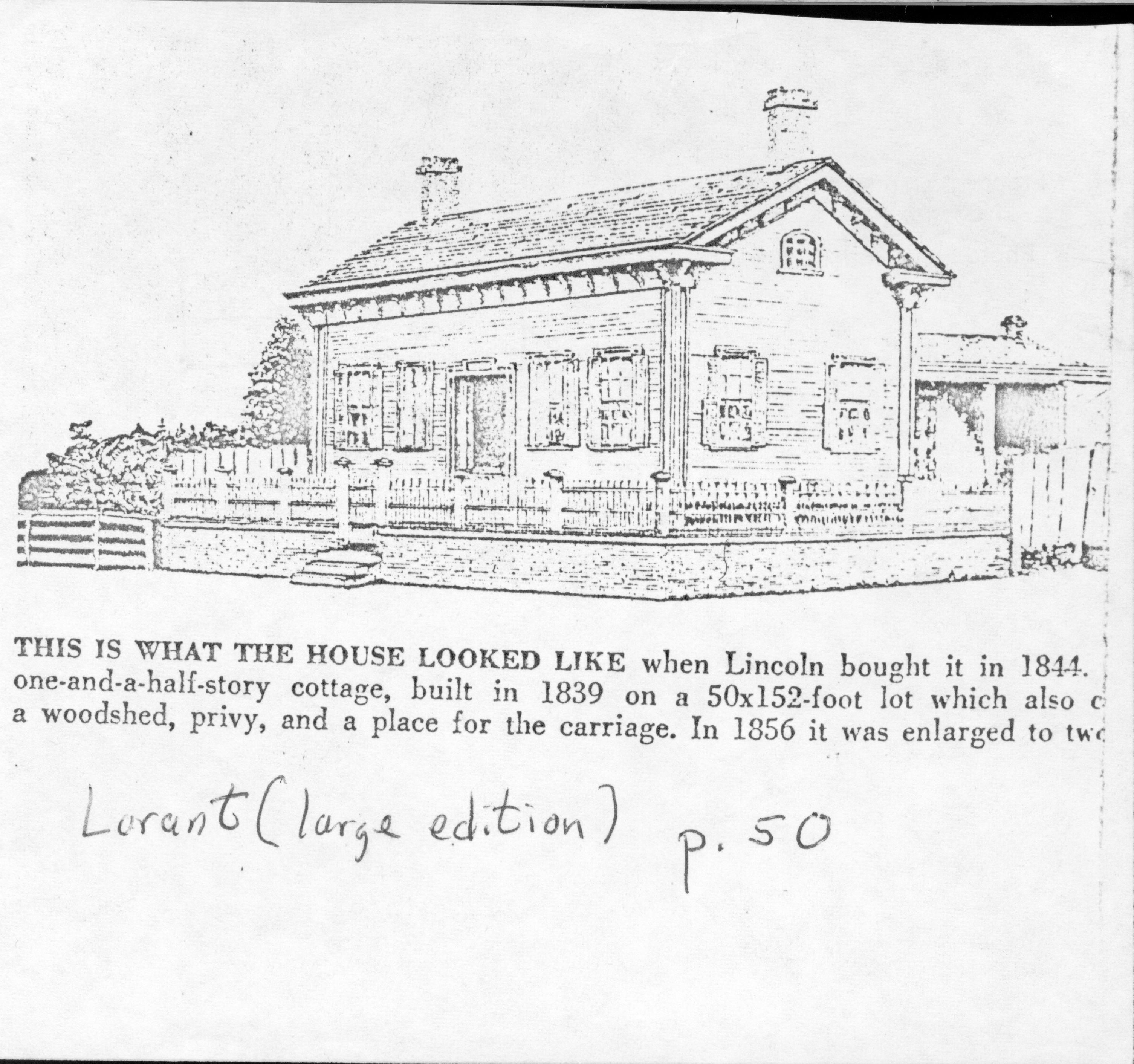 Lincoln Home 1844 - Xerox copy of sketch in Lorant book p.50 