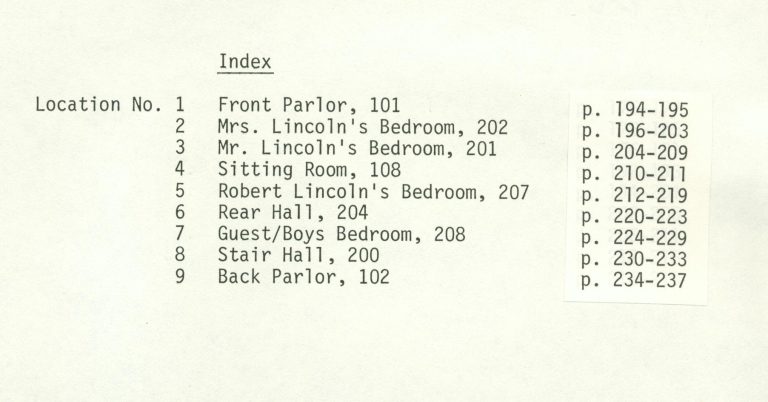 LOCATIONS OF FABRIC INVESTIGATION - INDEX Lincoln Home Floor Plans - Index 