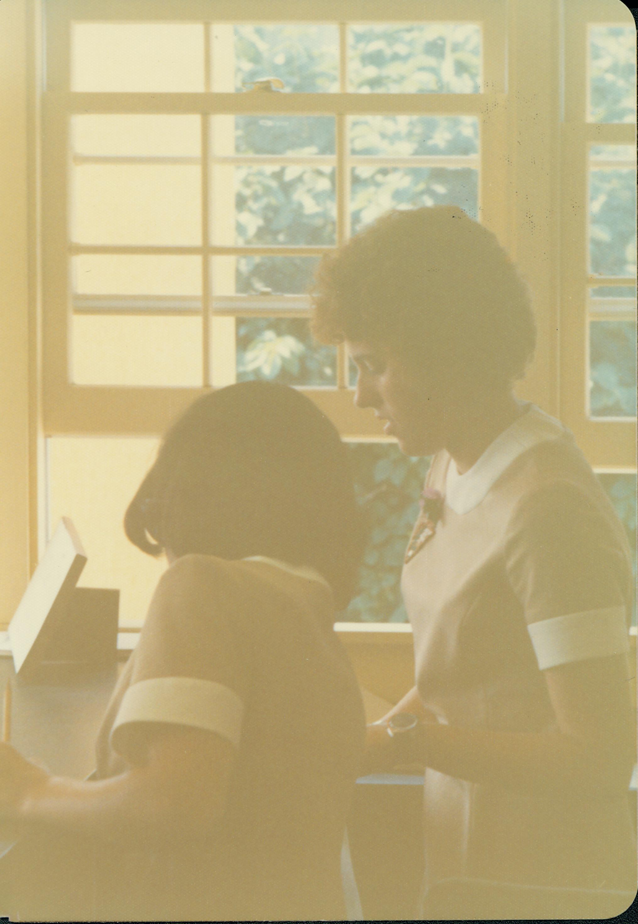 Ann Reisser and Holly Hall Interpreters, Summer of 1973 Class 8, Pic. 33; Inside information shack Interpretive Staff, 1973