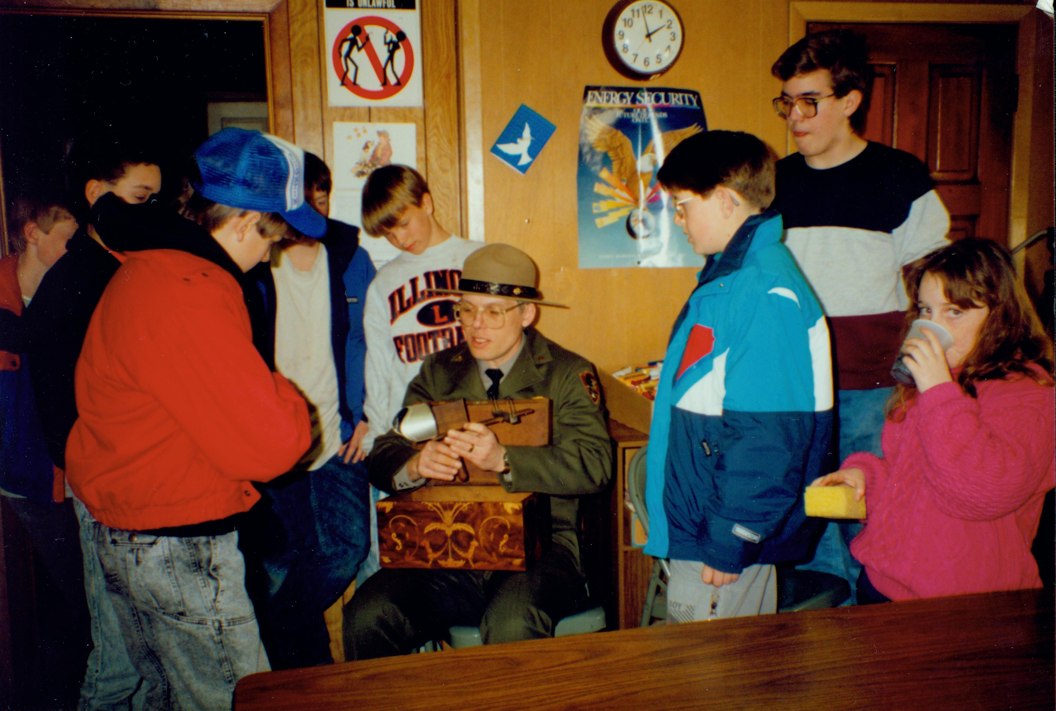 Summer - Ranger Albert Bines discuss artifacts. Interpritation, Scout Programs, Artifacts