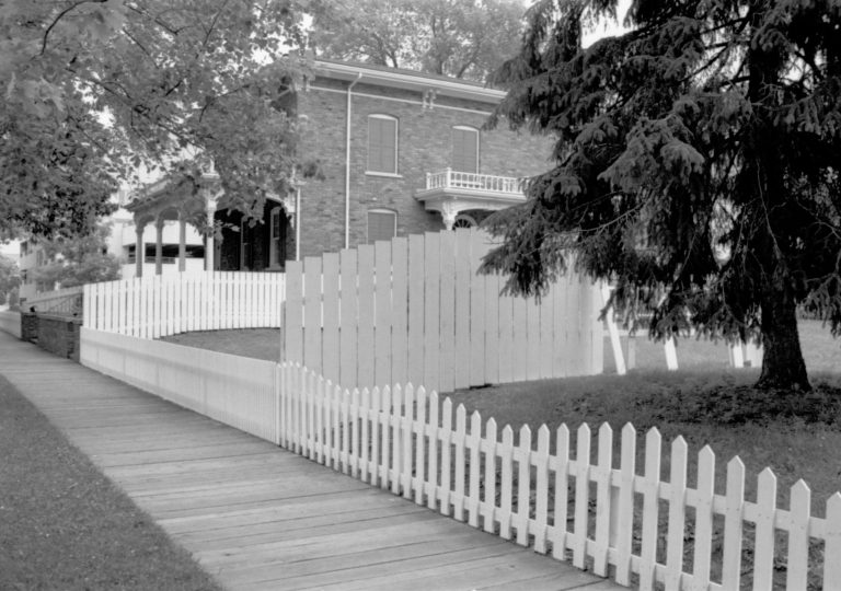 New vertical picket and property line fences LIHO NHS- Roll #2 Neg 10 Shutt House, restoration