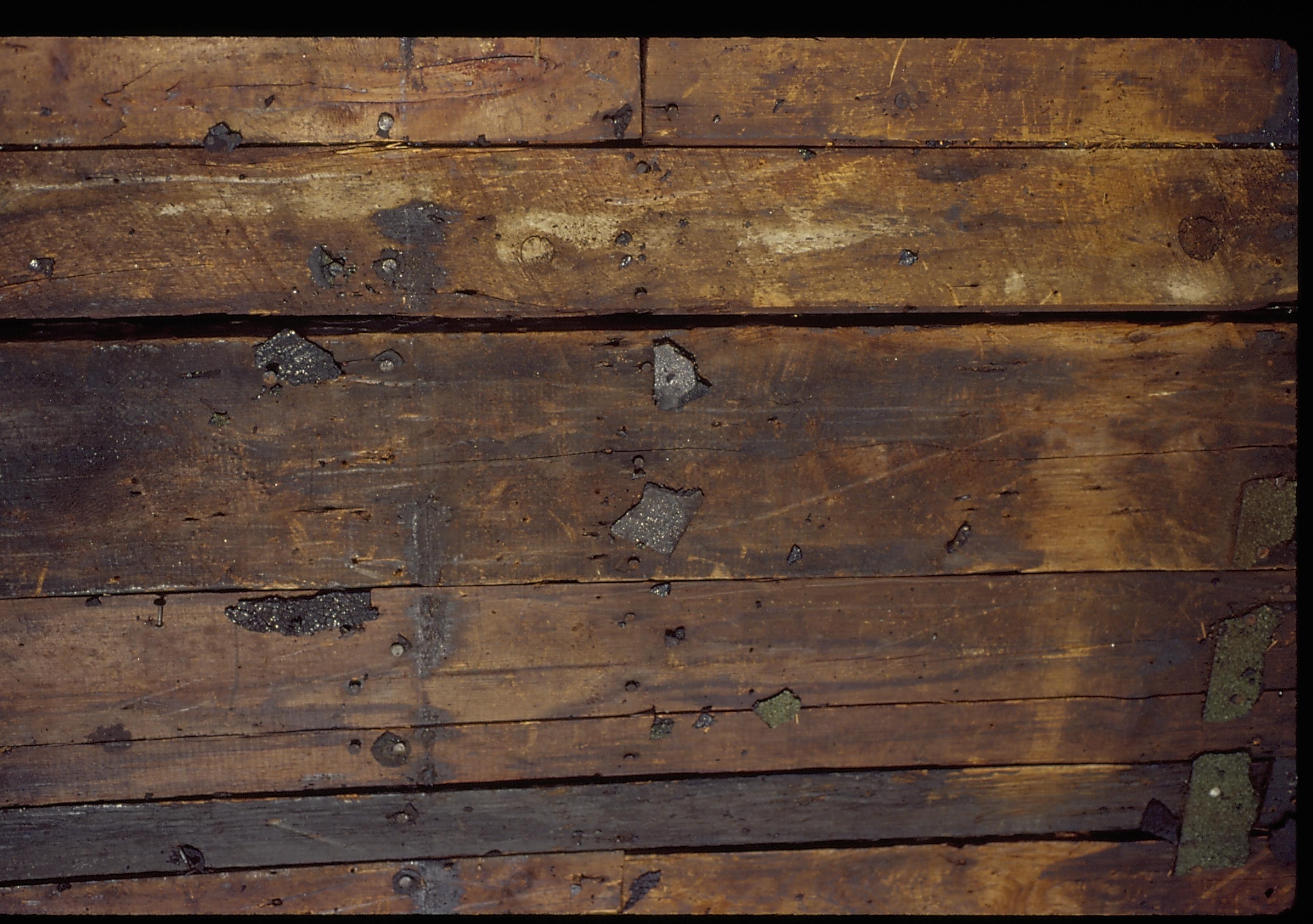 Exterior 104- Planks with nail holes LIHO NHS- Arnold House, HS-20 Roll #1 7/17-7/23/96, exp 20 Arnold House, restoration