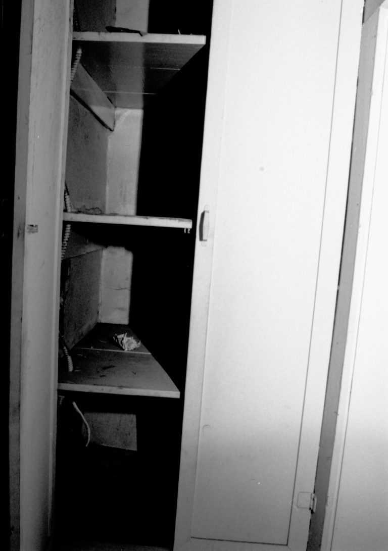 Purpose: Document existing conditions before major removals begin; Stuve House, second floor between rooms 203-205, above back stair well, west wall, storage space Lincoln Home NHS- Stuve House HS-05-002, exp 22 Stuve House, removals