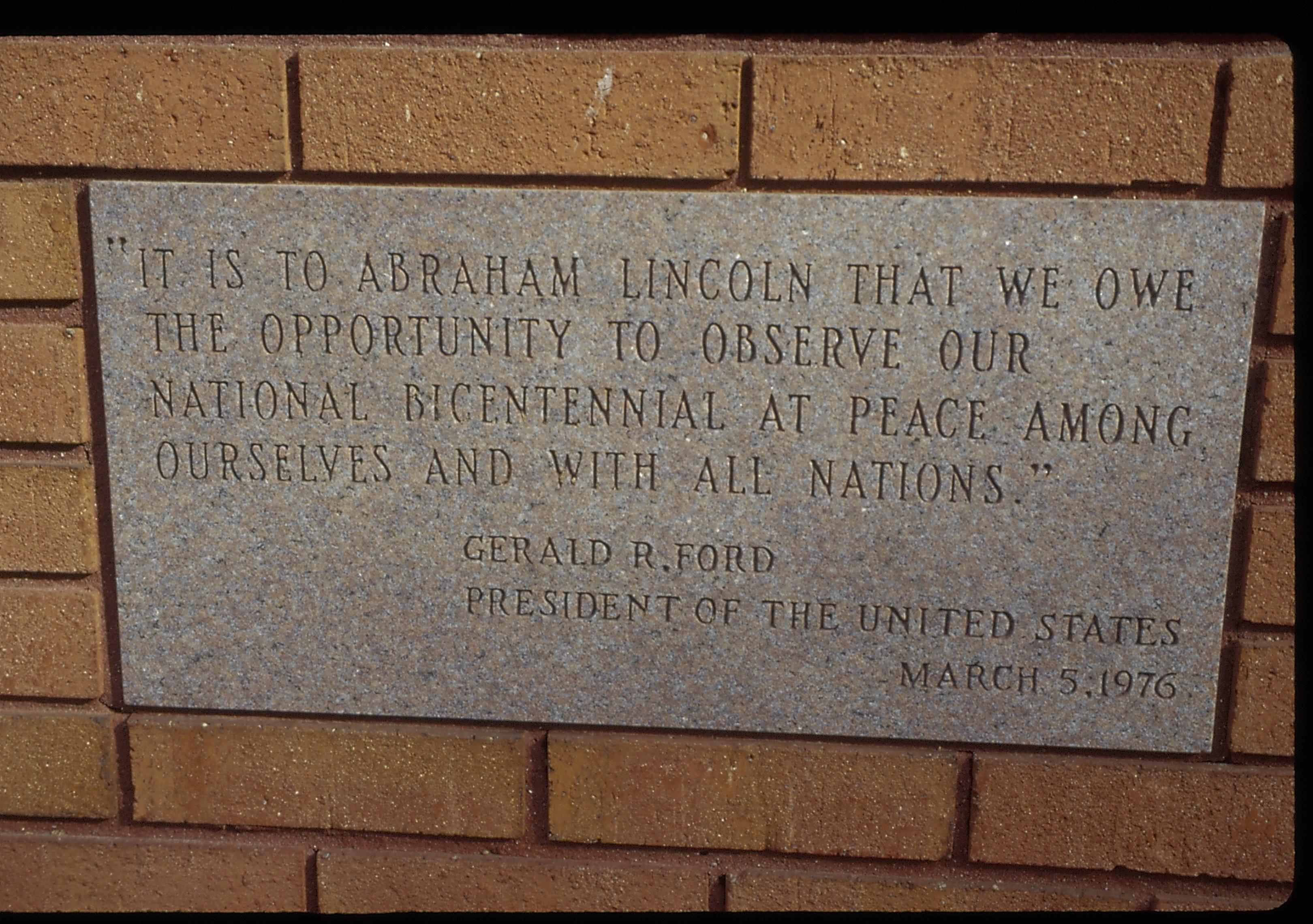 NA Lincoln Home NHS- Visitor Center, 6 Visitor Center, construction, plaque