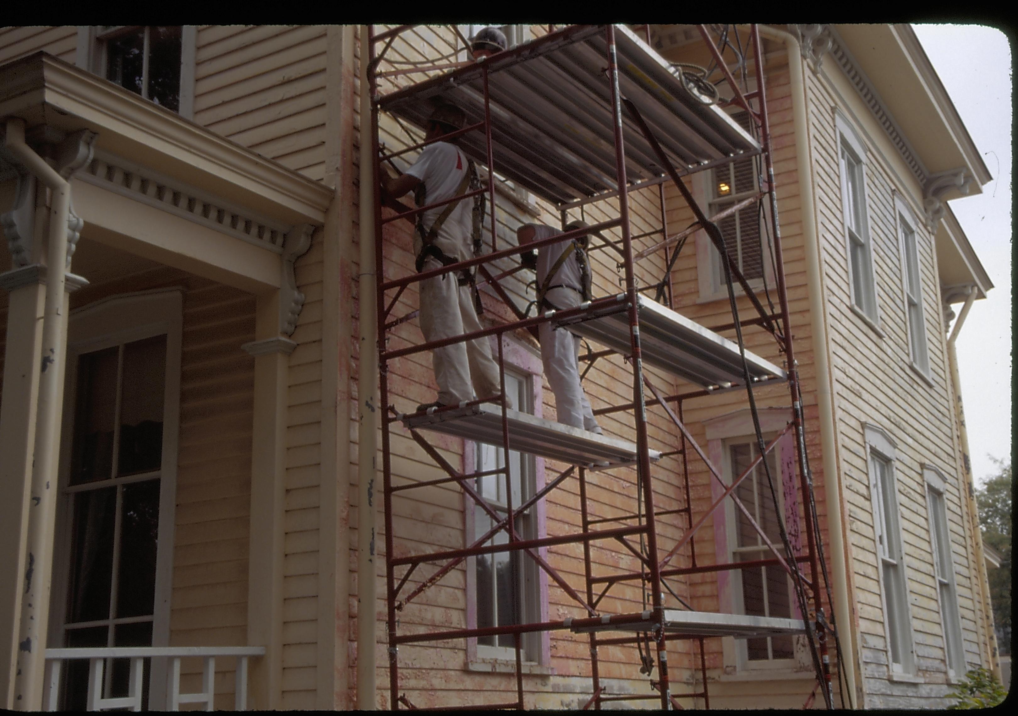 Shutt House, northeast corner and elevations during repainting Lincoln Home NHS- Shutt House, roll N3, exp 11 Shutt House, painting, scaffolding