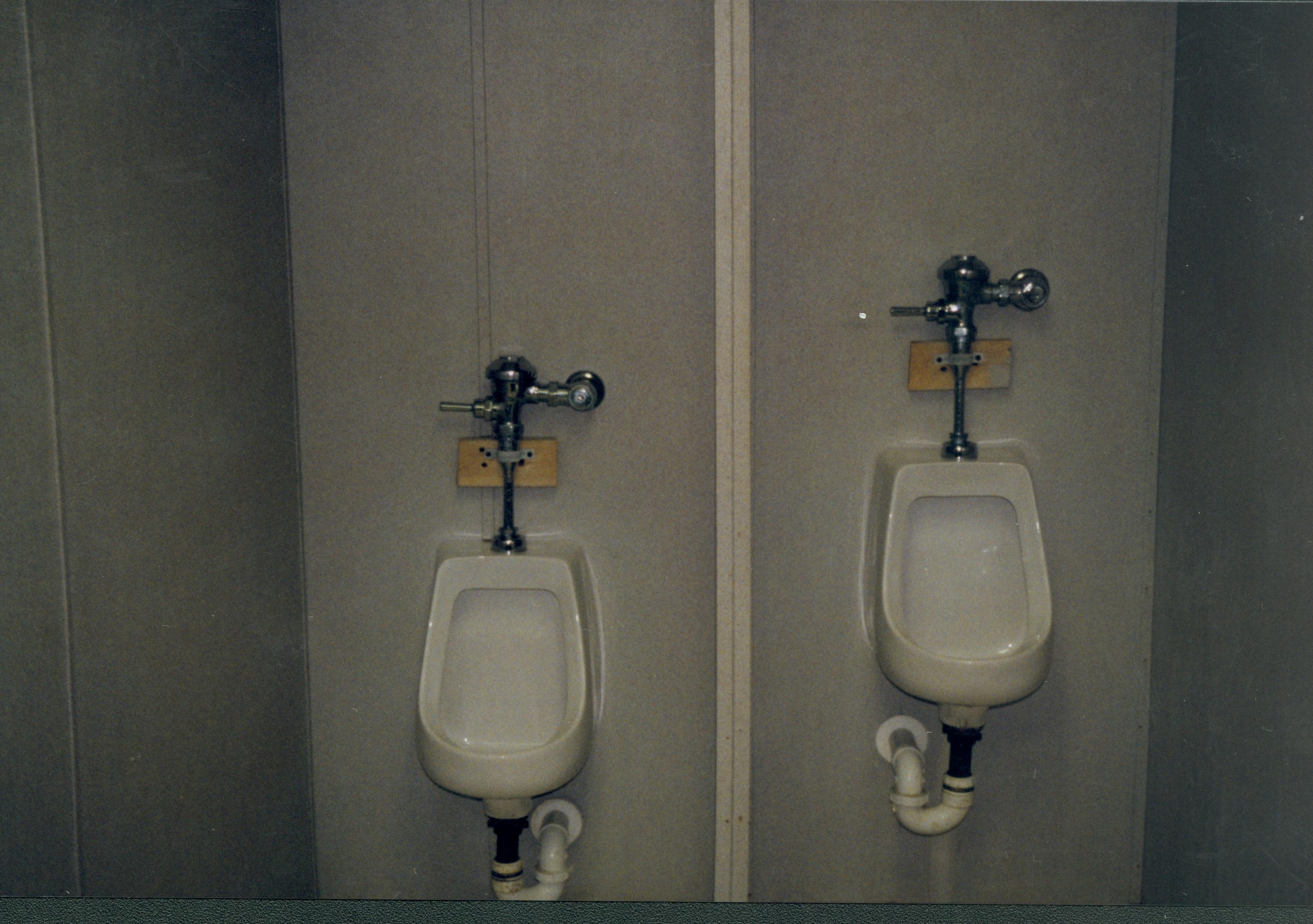 Urinals- restroom trailer Lincoln Home NHS- Visitor Center remodel,  Roll 1999-15 exp 3 Visitor Center, Corneau, restroom, trailer