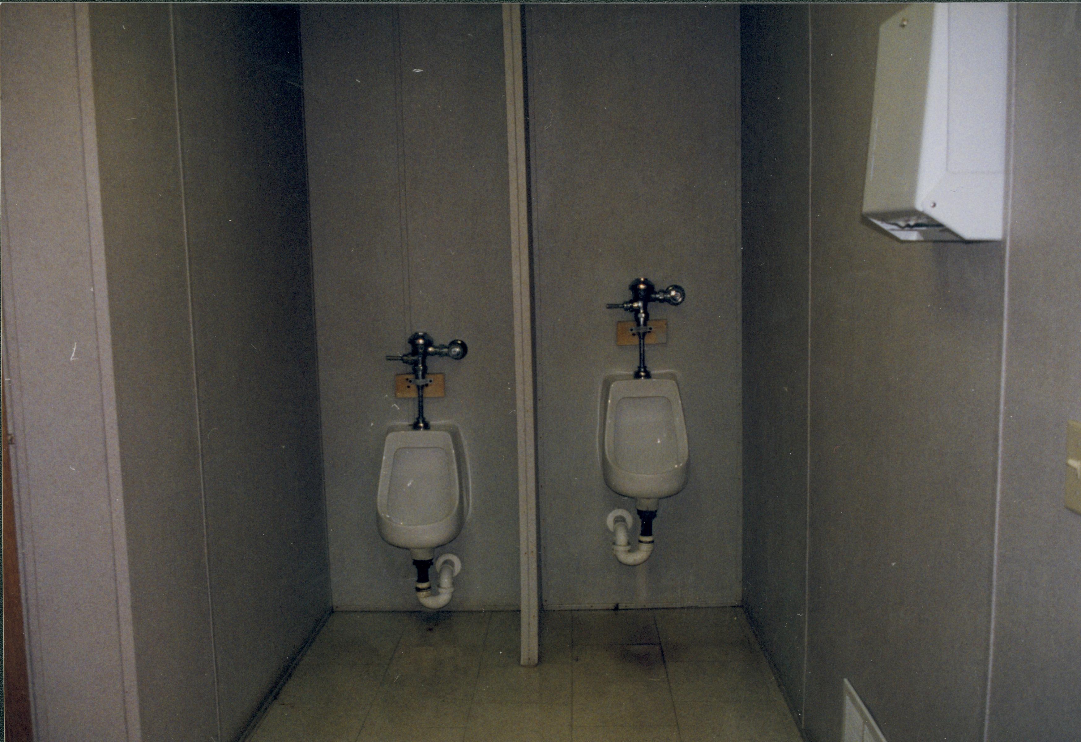 Urinals- restroom trailer Lincoln Home NHS- Visitor Center remodel,  Roll 1999-15 exp 36 Visitor Center, Corneau, restroom, trailer