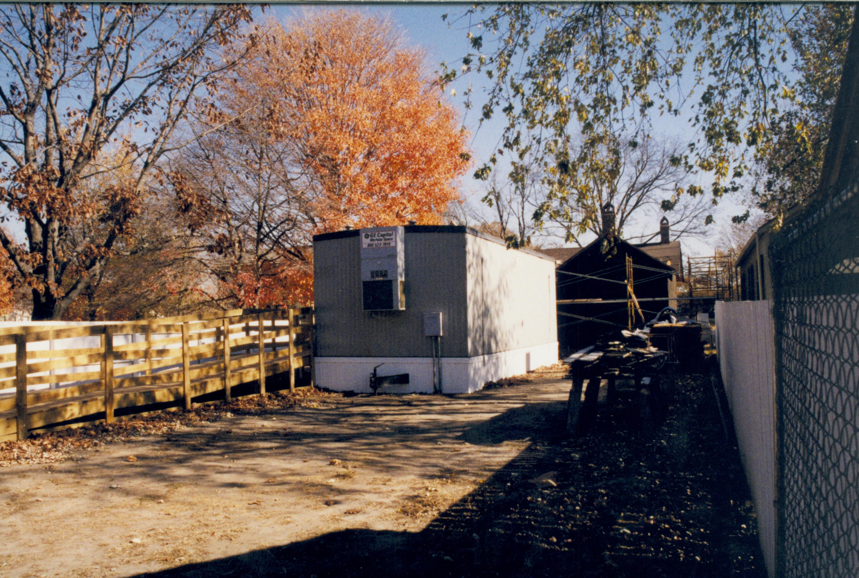 Restroom trailer with ramp Lincoln Home NHS- Visitor Center remodel,  Roll 1999-15 exp 23 Visitor Center, Corneau, restroom, trailer