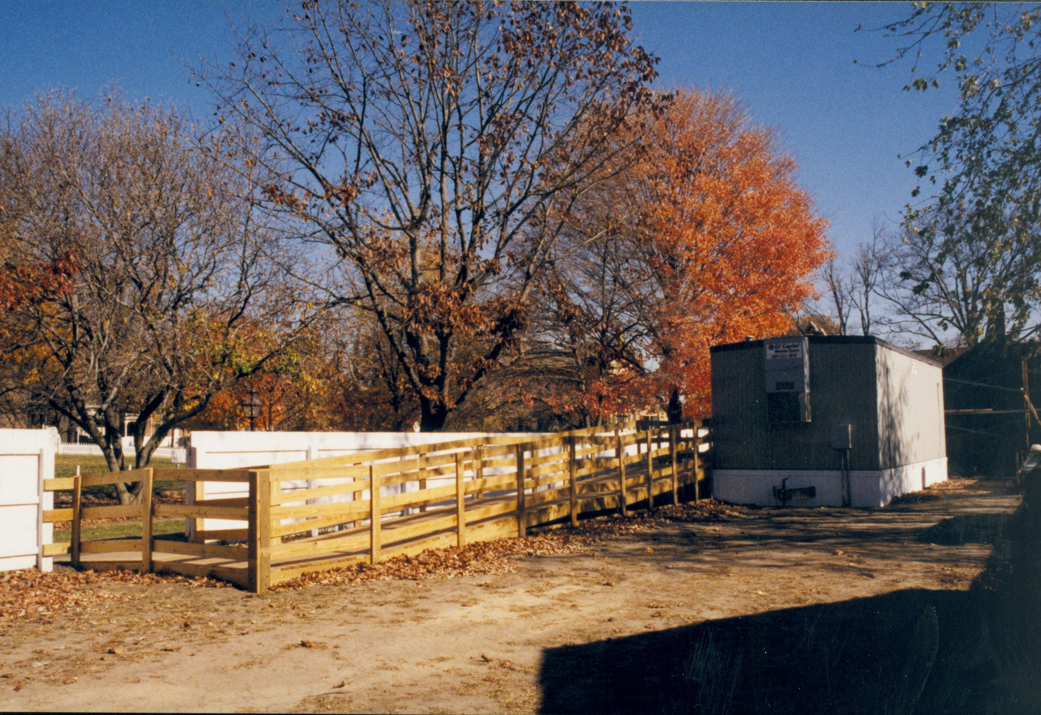 Restroom trailer with ramp Lincoln Home NHS- Visitor Center remodel,  Roll 1999-15 exp 25 Visitor Center, Corneau, restroom, trailer