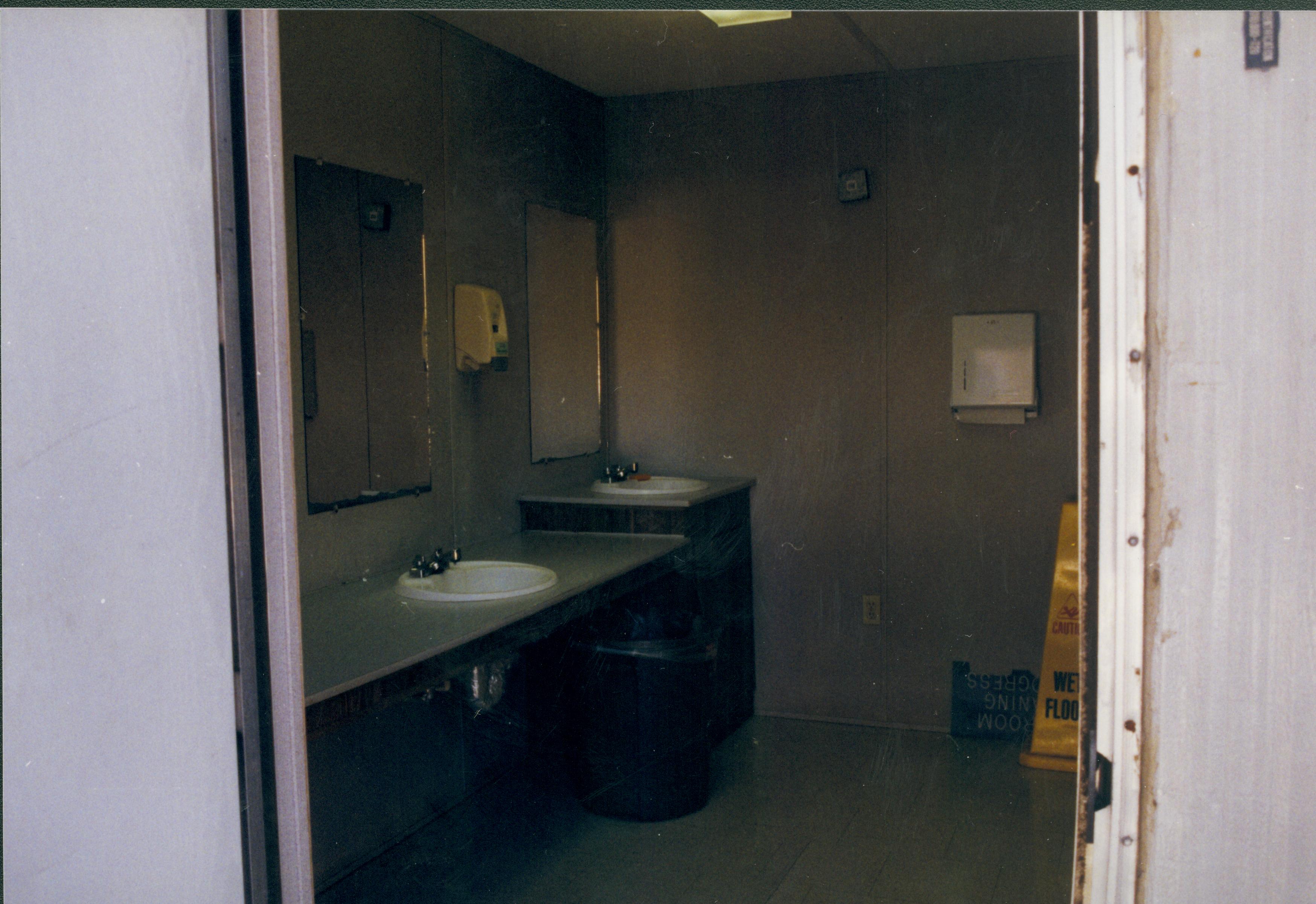 Mens sinks- restroom trailer Lincoln Home NHS- Visitor Center remodel,  Roll 1999-15 exp 35 Visitor Center, Corneau, restroom, trailer