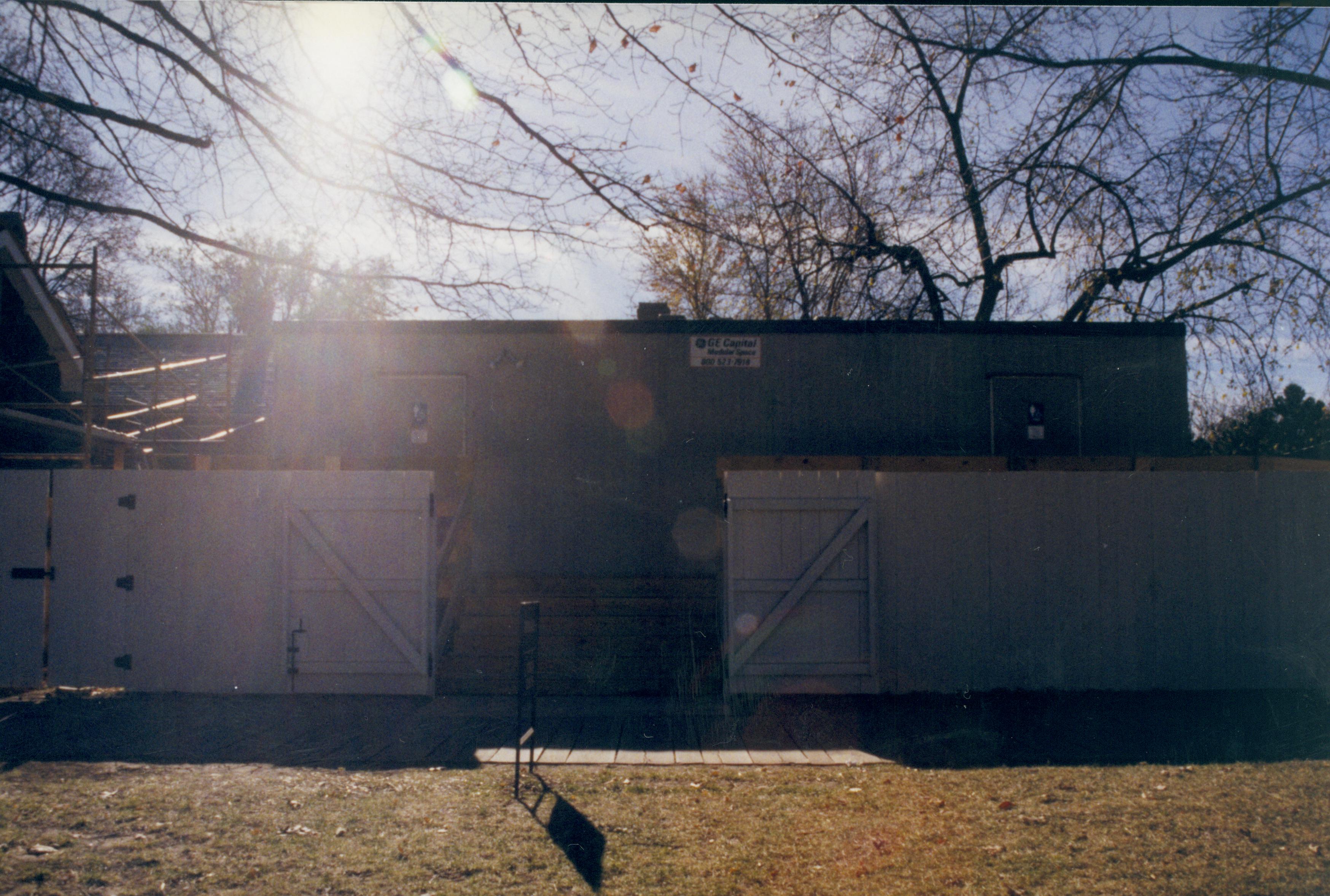 Access to restroom trailer Lincoln Home NHS- Visitor Center remodel,  Roll 1999-15 exp 32 Visitor Center, Corneau, restroom, trailer