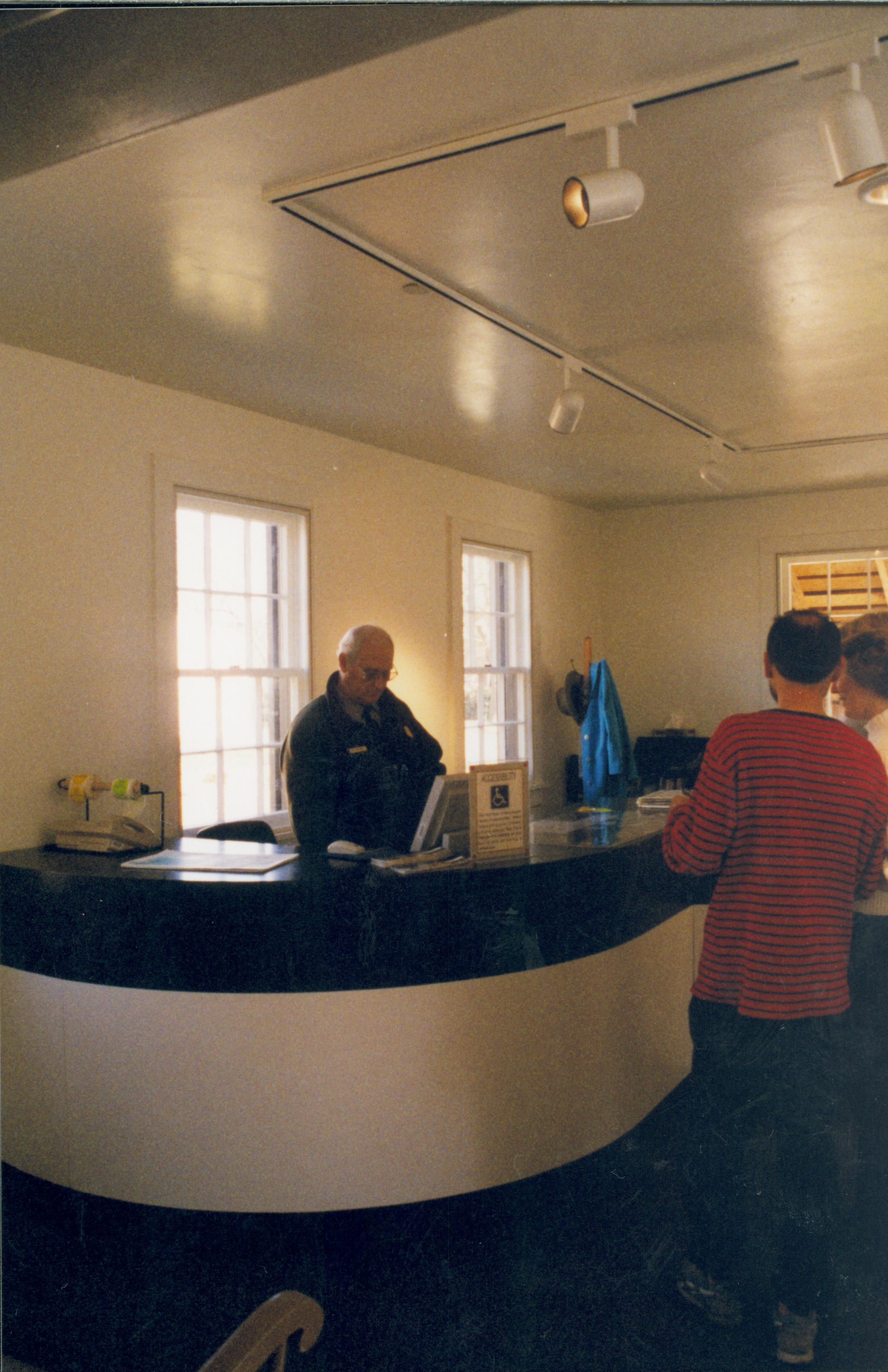 Temporary Visitor Center desk Lincoln Home NHS- Visitor Center remodel,  Roll 1999-15 exp 12 Visitor Center, Arnold, temporary