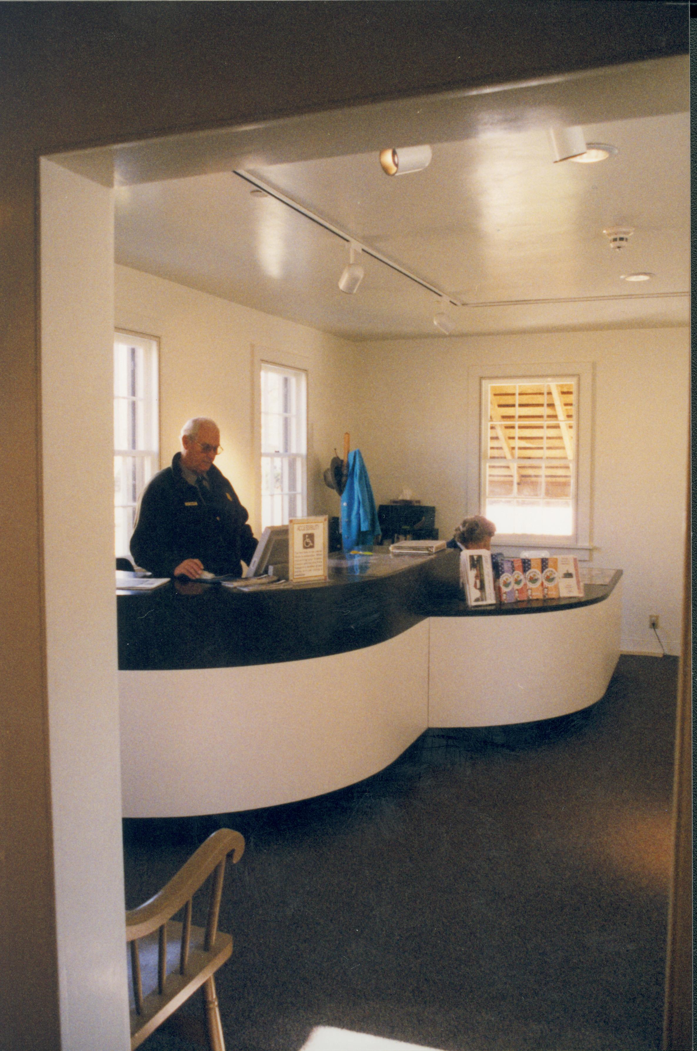 Temporary Visitor Center desk Lincoln Home NHS- Visitor Center remodel,  Roll 1999-15 exp 13 Visitor Center, Arnold, temporary