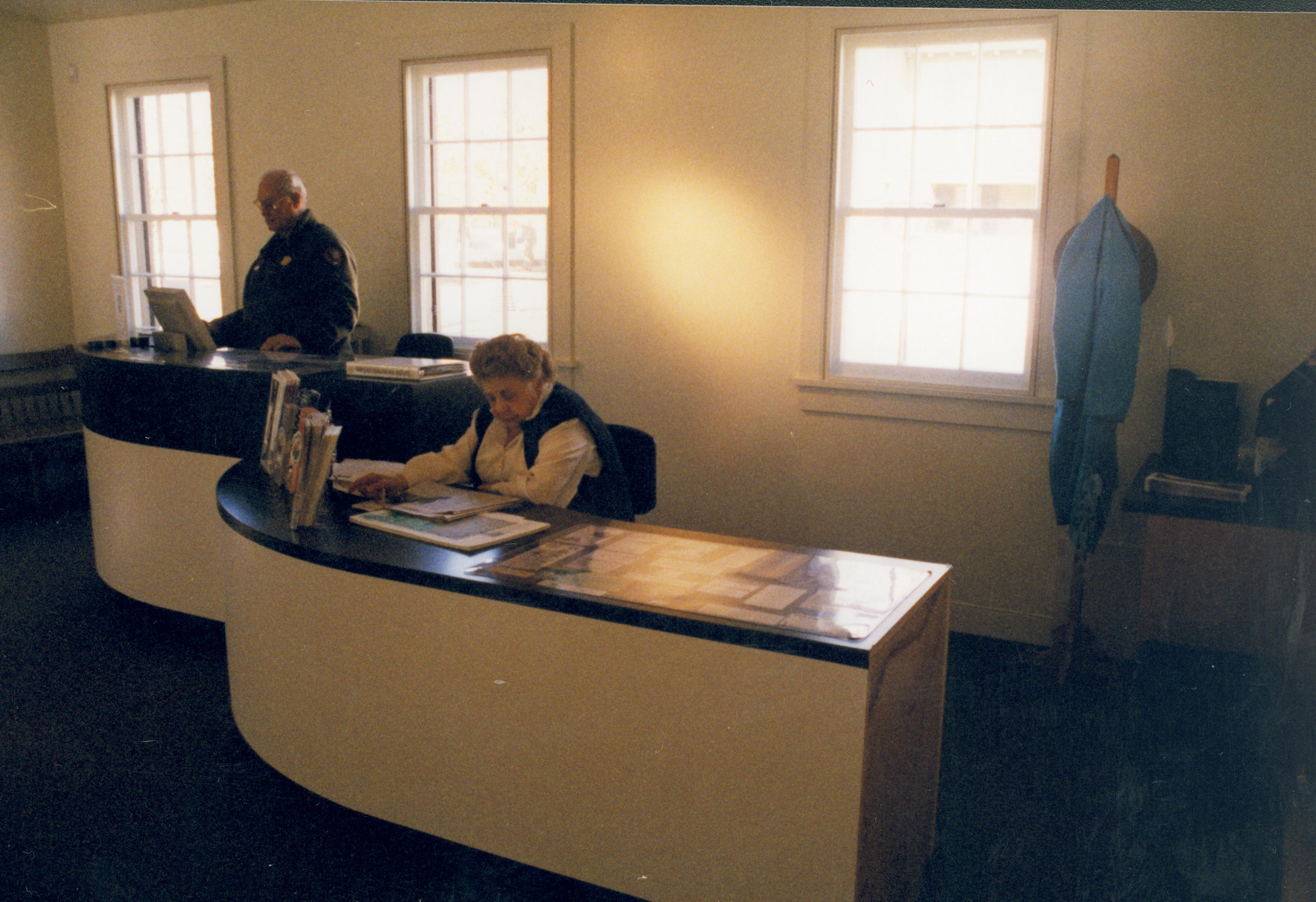 Temporary Visitor Center desk Lincoln Home NHS- Visitor Center remodel,  Roll 1999-15 exp 14 Visitor Center, Arnold, temporary