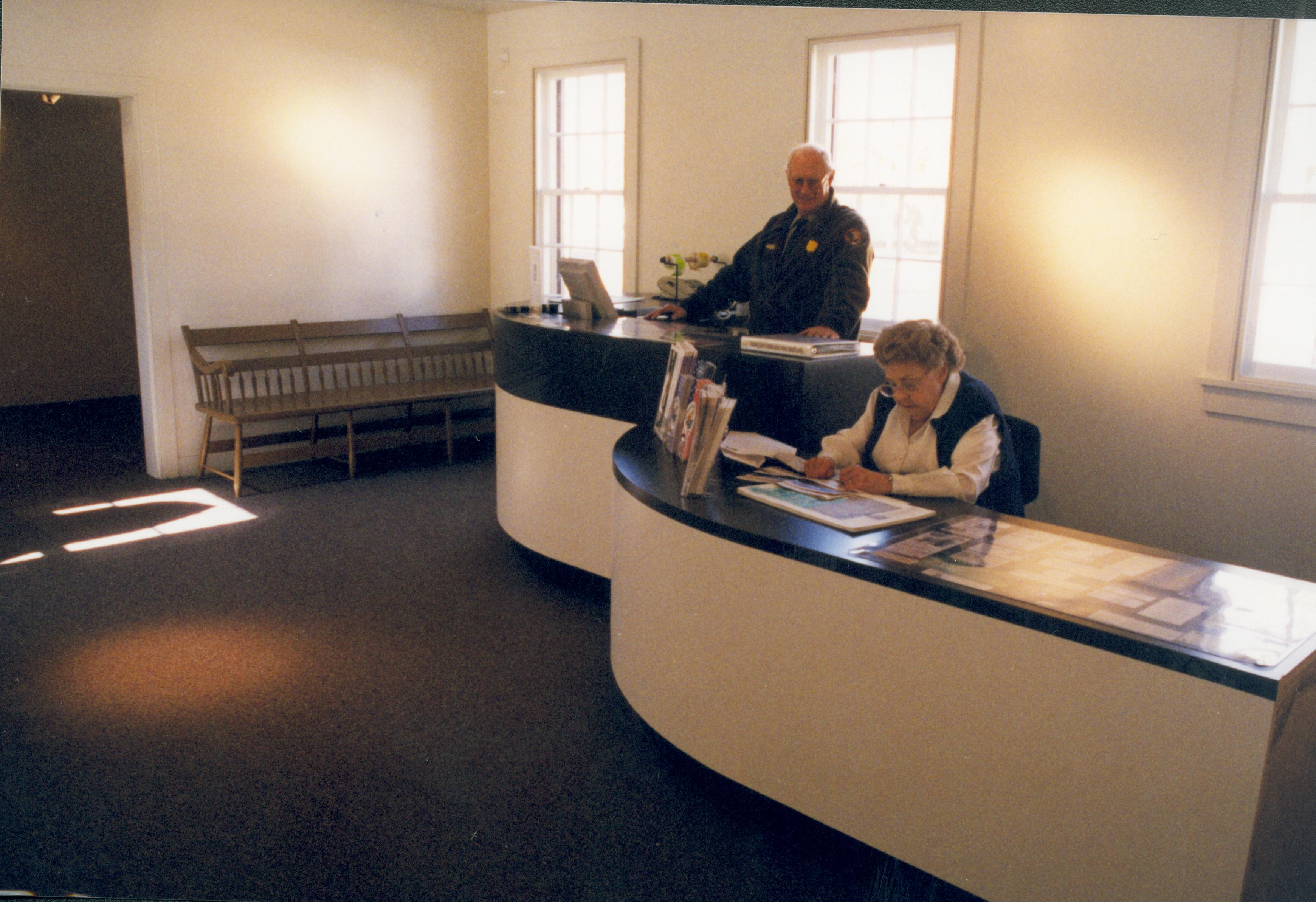 Temporary Visitor Center desk Lincoln Home NHS- Visitor Center remodel,  Roll 1999-15 exp 20 Visitor Center, Arnold, temporary