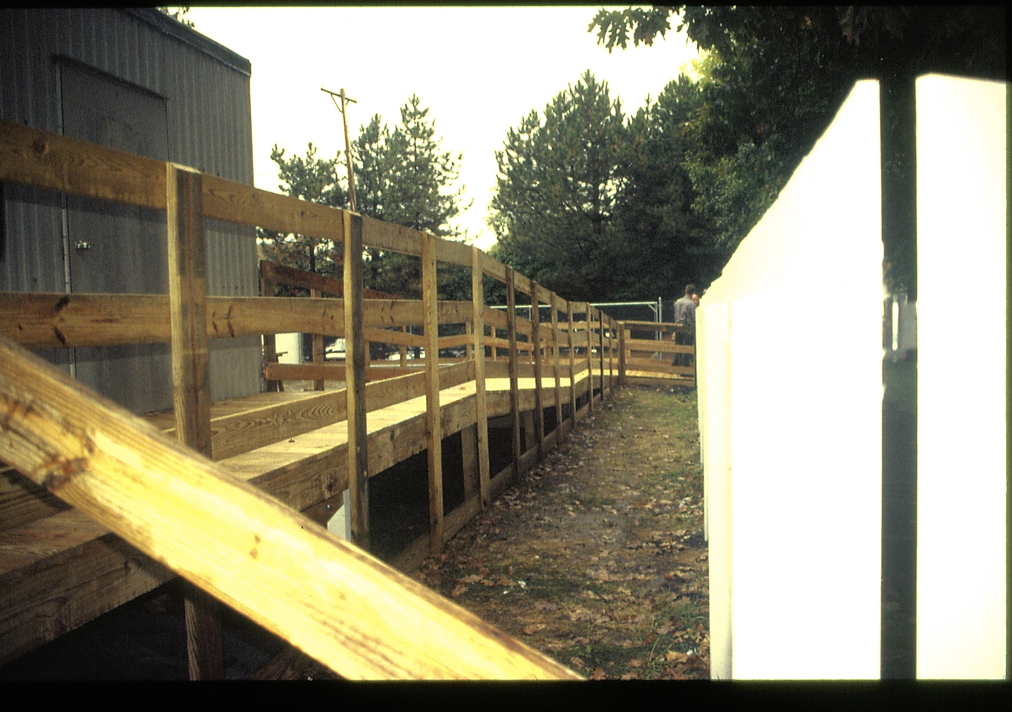 Restroom trailer access ramp Lincoln Home NHS- Visitor Center remodel,  Roll 1999-11 exp 5 Visitor Center, Corneau, restroom, temporary