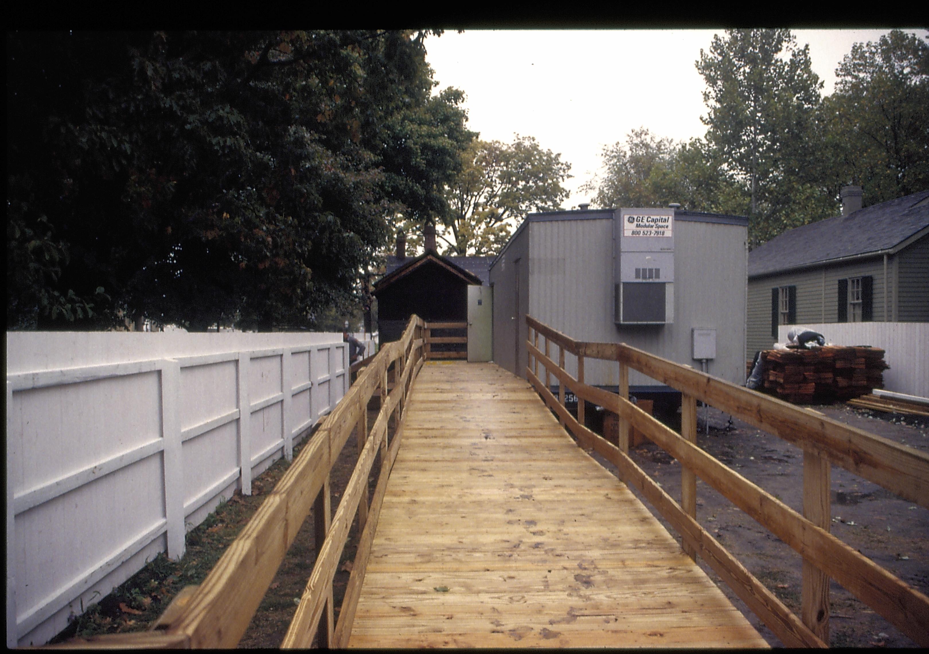Restroom trailer access ramp Lincoln Home NHS- Visitor Center remodel,  Roll 1999-11 exp 6 Visitor Center, Corneau, restroom, temporary