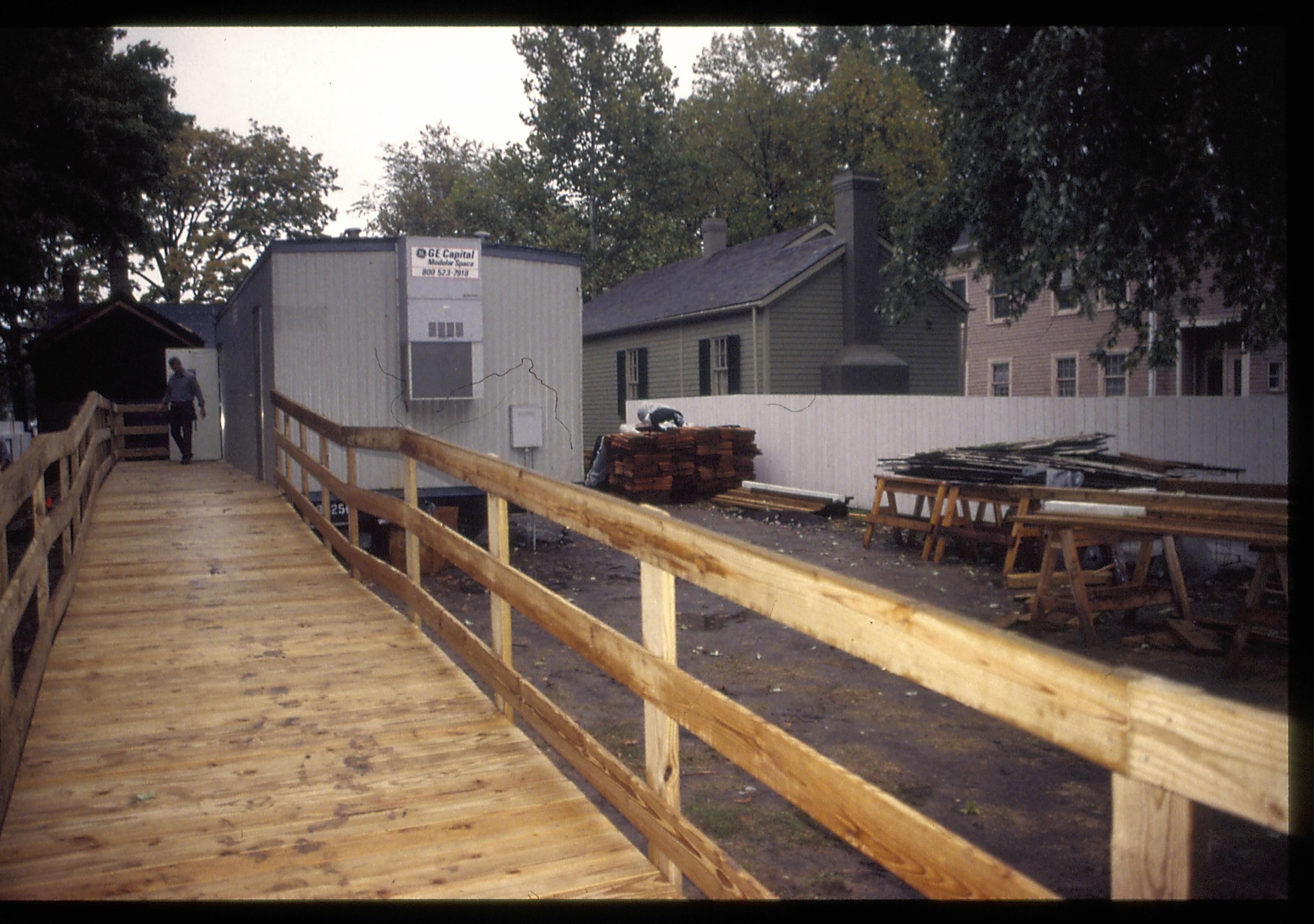 Restroom trailer access ramp Lincoln Home NHS- Visitor Center remodel,  Roll 1999-11 exp 7 Visitor Center, Corneau, restroom, temporary