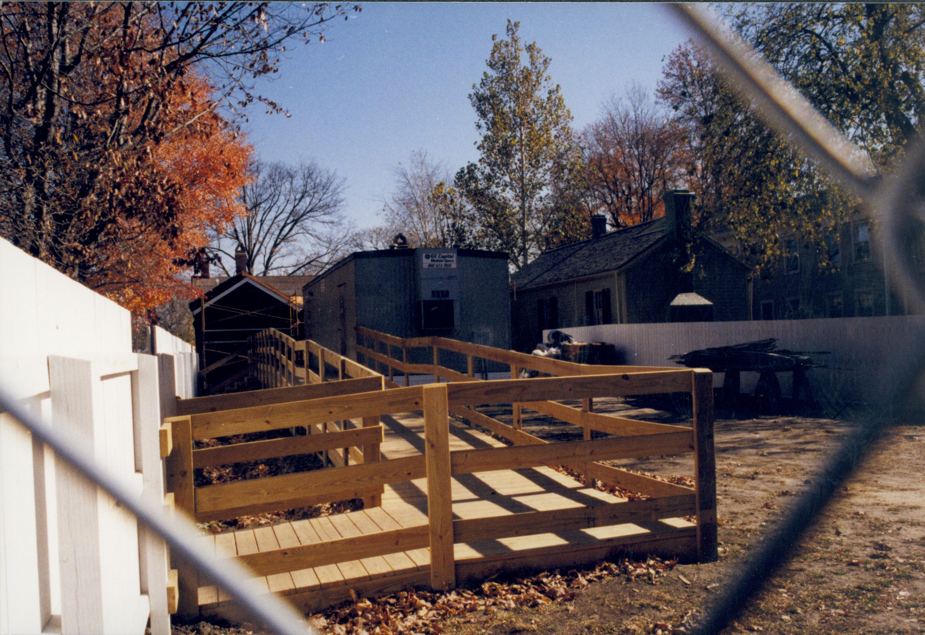 Restroom trailer with ramp Lincoln Home NHS- Visitor Center remodel,  Roll 1999-15 exp 26 Visitor Center, Corneau, restroom, trailer