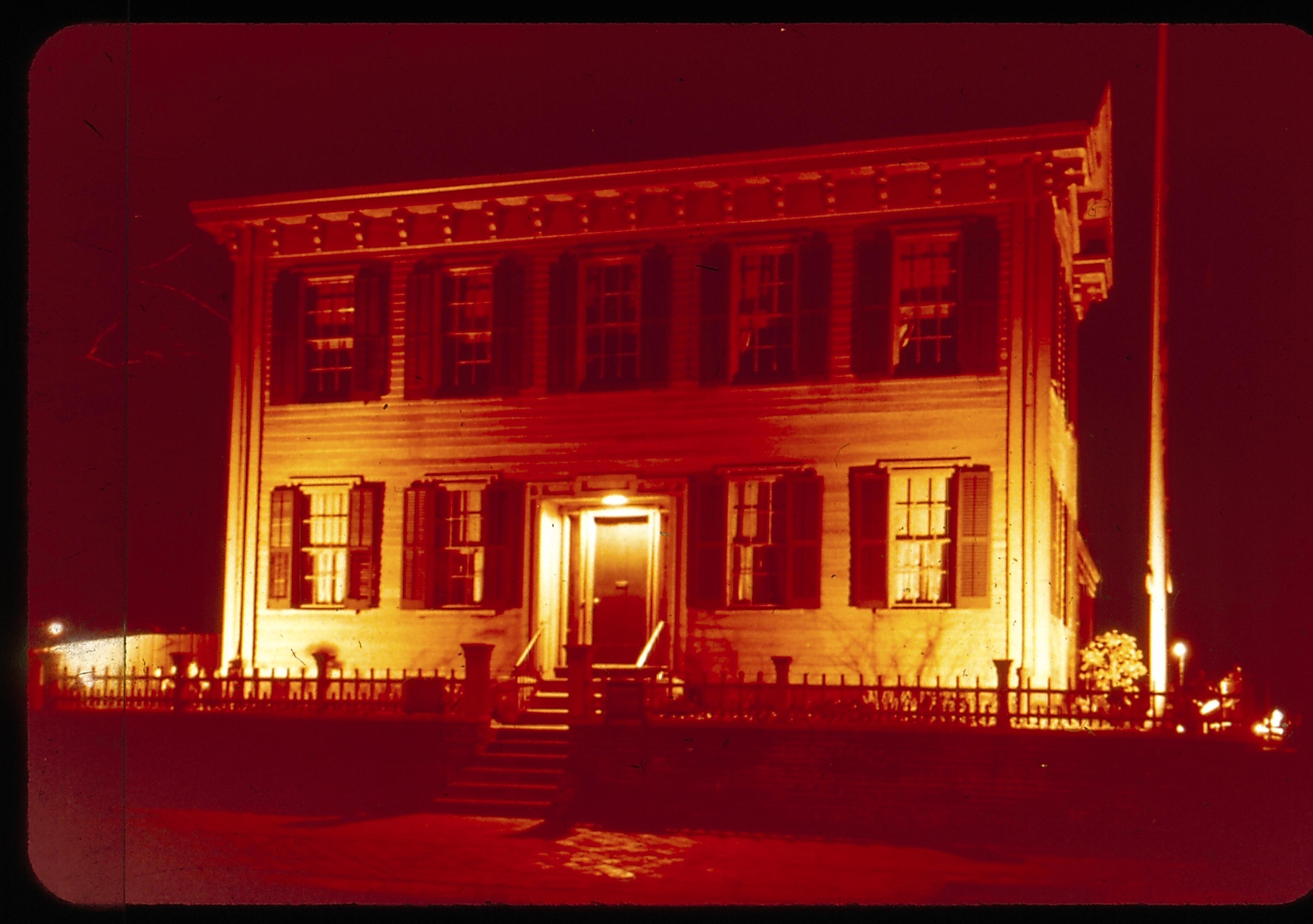 Lincoln Home at night Lincoln Home NHS- Souvenir Set, 62W set 3, L228, IDS114 Lincoln, souvenir, slide