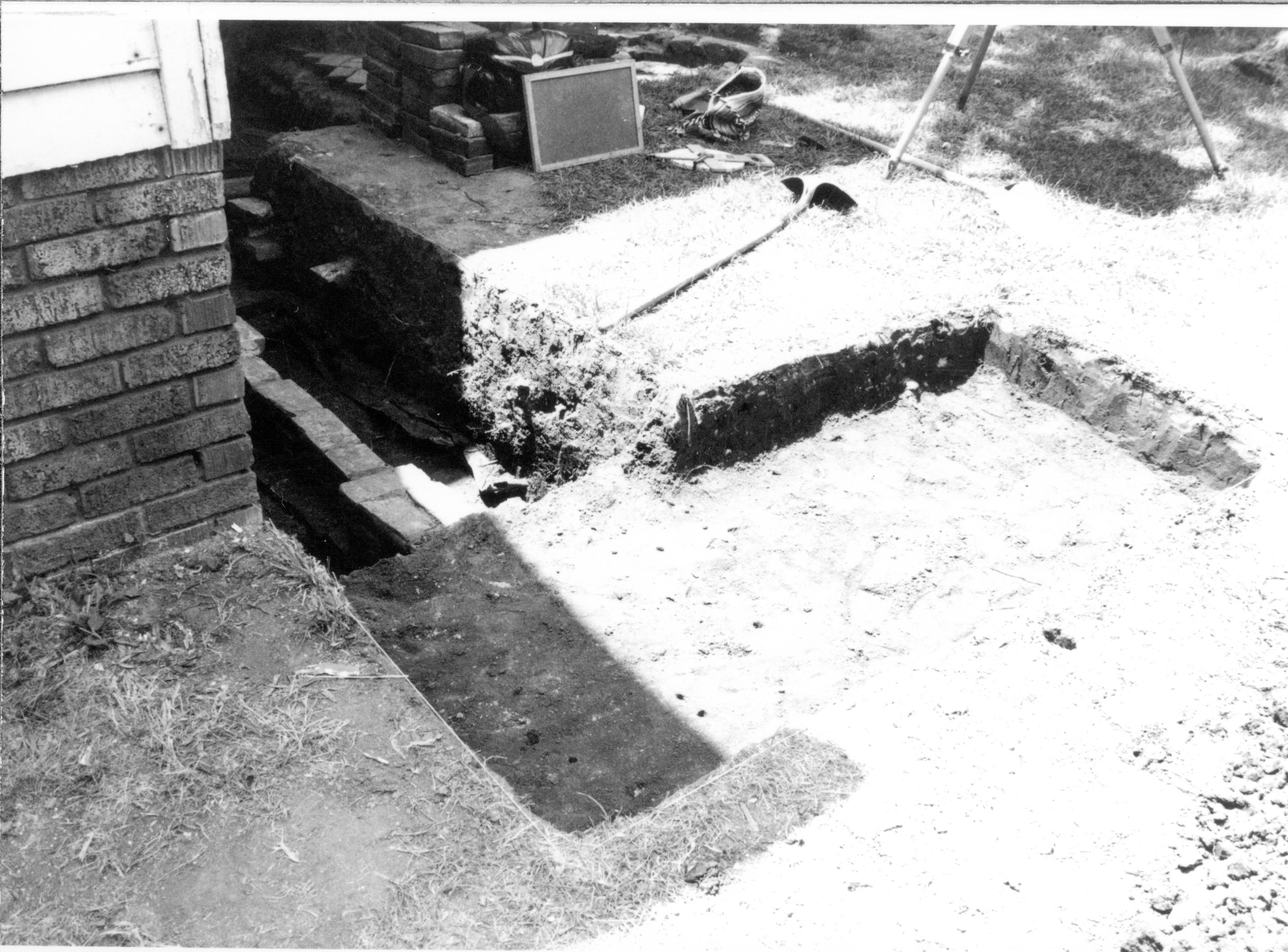 Archeological excavation- northwest corner excavation, north Lincoln Home NHS- Sprigg House HS-11, foundation and fence, Roll #4 exp 6 Sprigg House, foundation, excavation