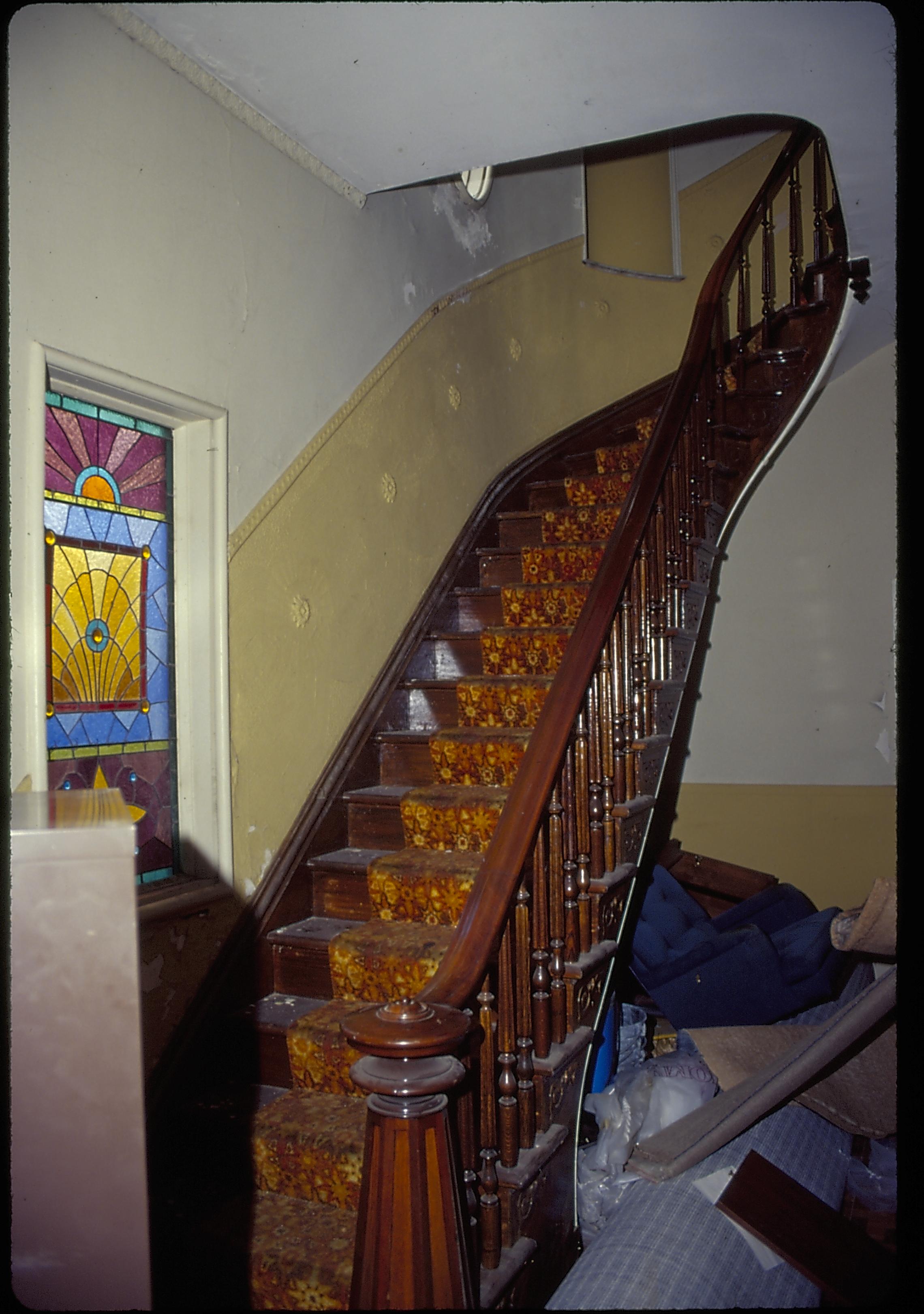 Stuve House Lincoln Home NHS- Stuve House, 23 Stuve House, stairs, stained glass