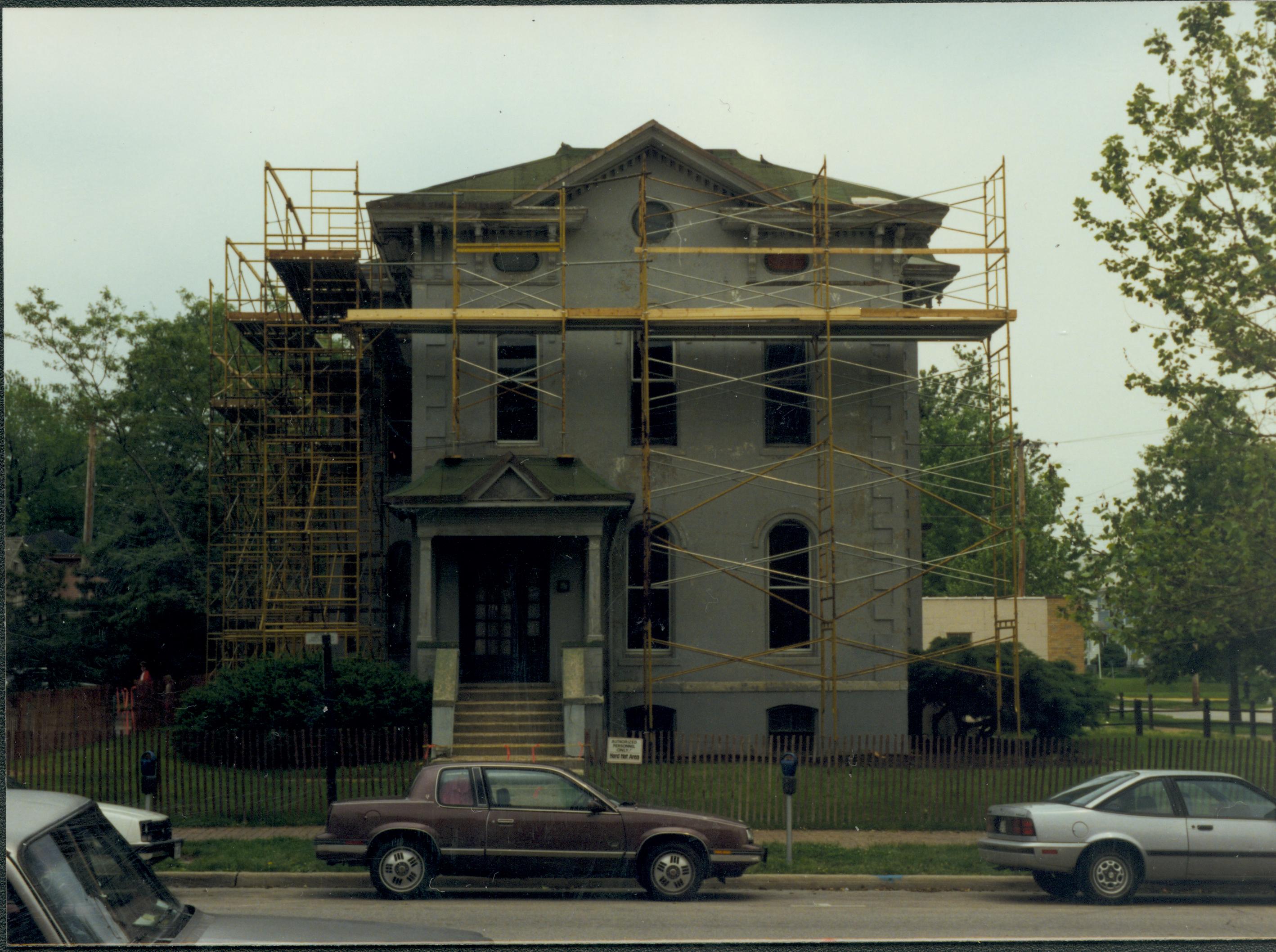 Prepartions are made to being working on the Stuve House Lincoln Home NHS- Stuve House, 14 Stuve House, restoration