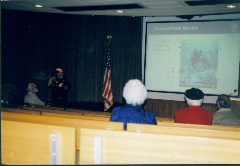 Ranger Gene Finke presenst talk Lincoln Home NHS- Lincoln Birthday, Roll 2004-1 exp 16a birthday, lecture