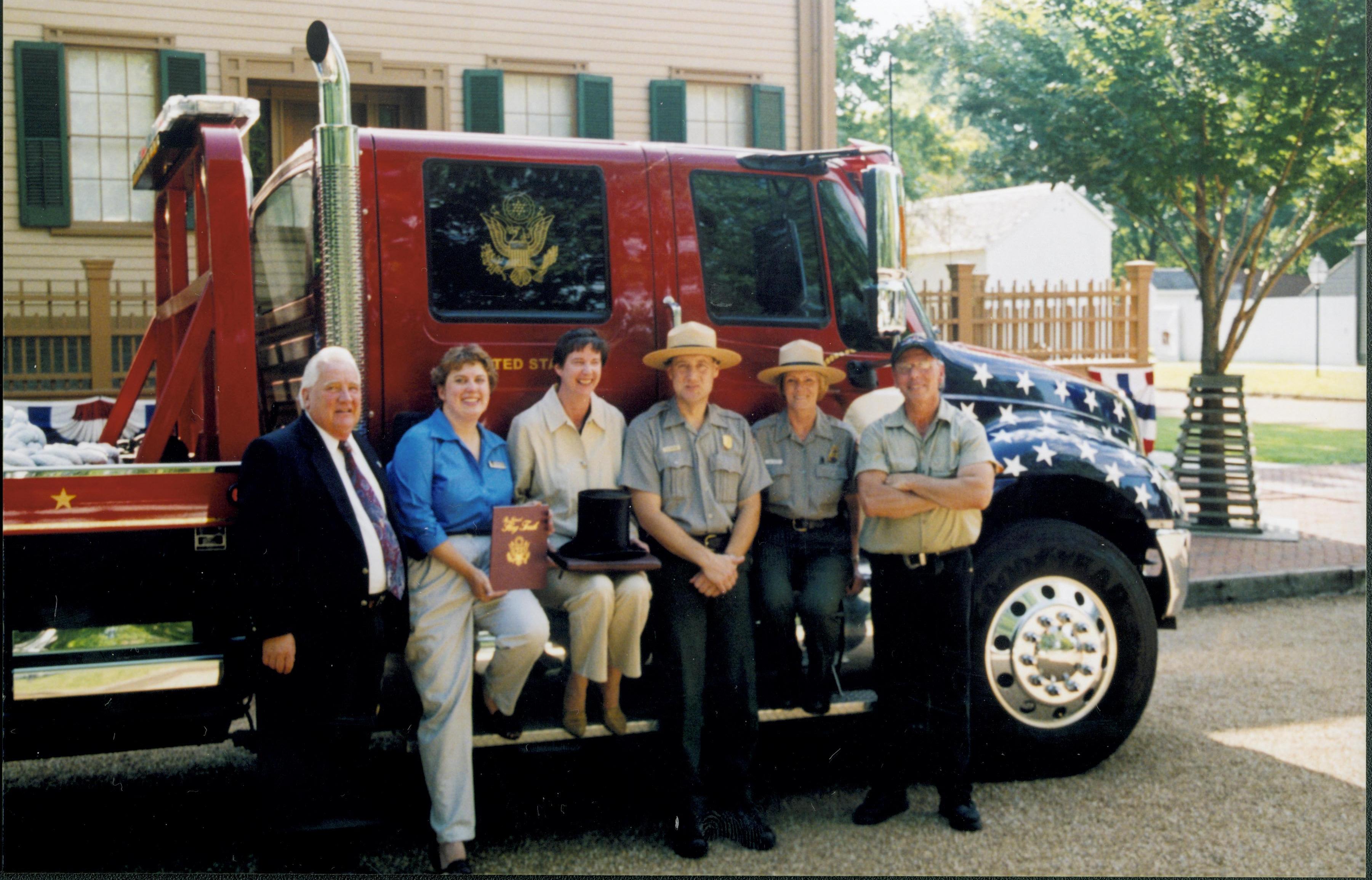 NA Lincoln Home NHS- National Flag Exhibit, Roll 1 Lincoln hat, exhibit, Marine Corps truck