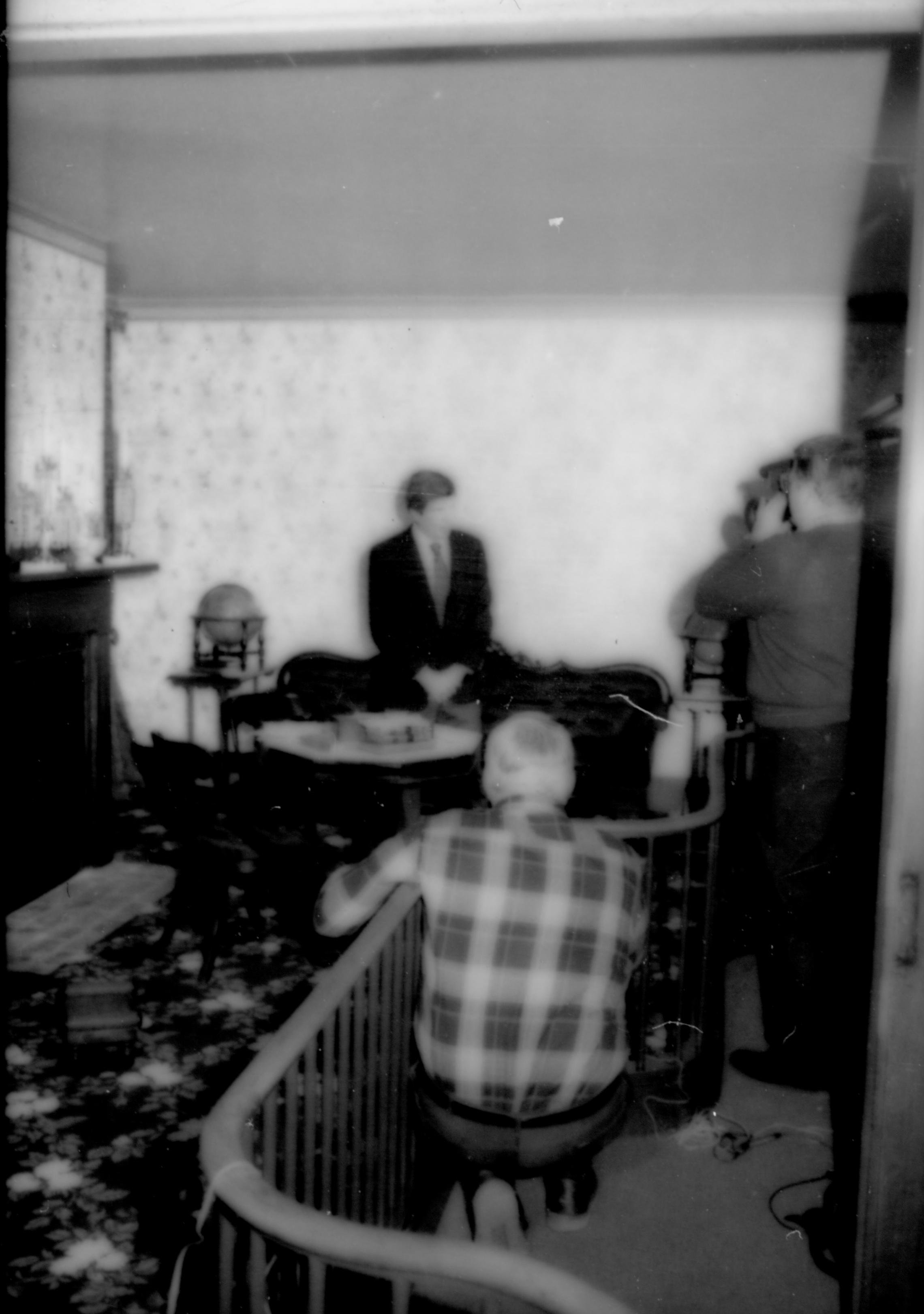 Film crew taking pictures of narrator in rear parlor. Lincoln Home NHS- Today Show McPearson, 76431 Today Show, Lincoln Home, tour