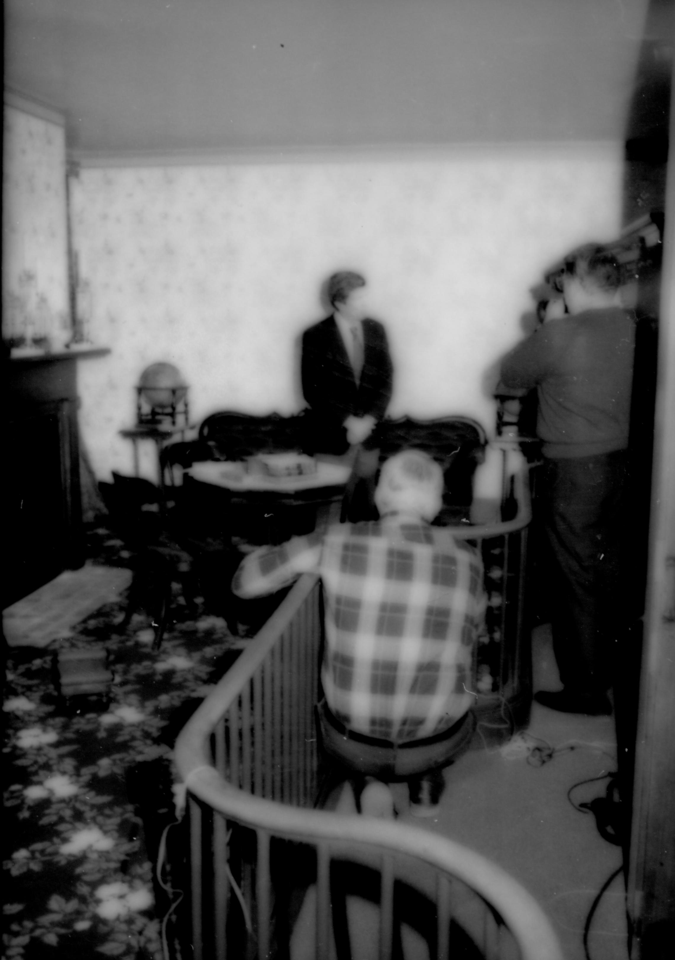 Film crew taking pictures of narrator in rear parlor. Lincoln Home NHS- Today Show McPearson, 76431 Today Show, Lincoln Home, tour