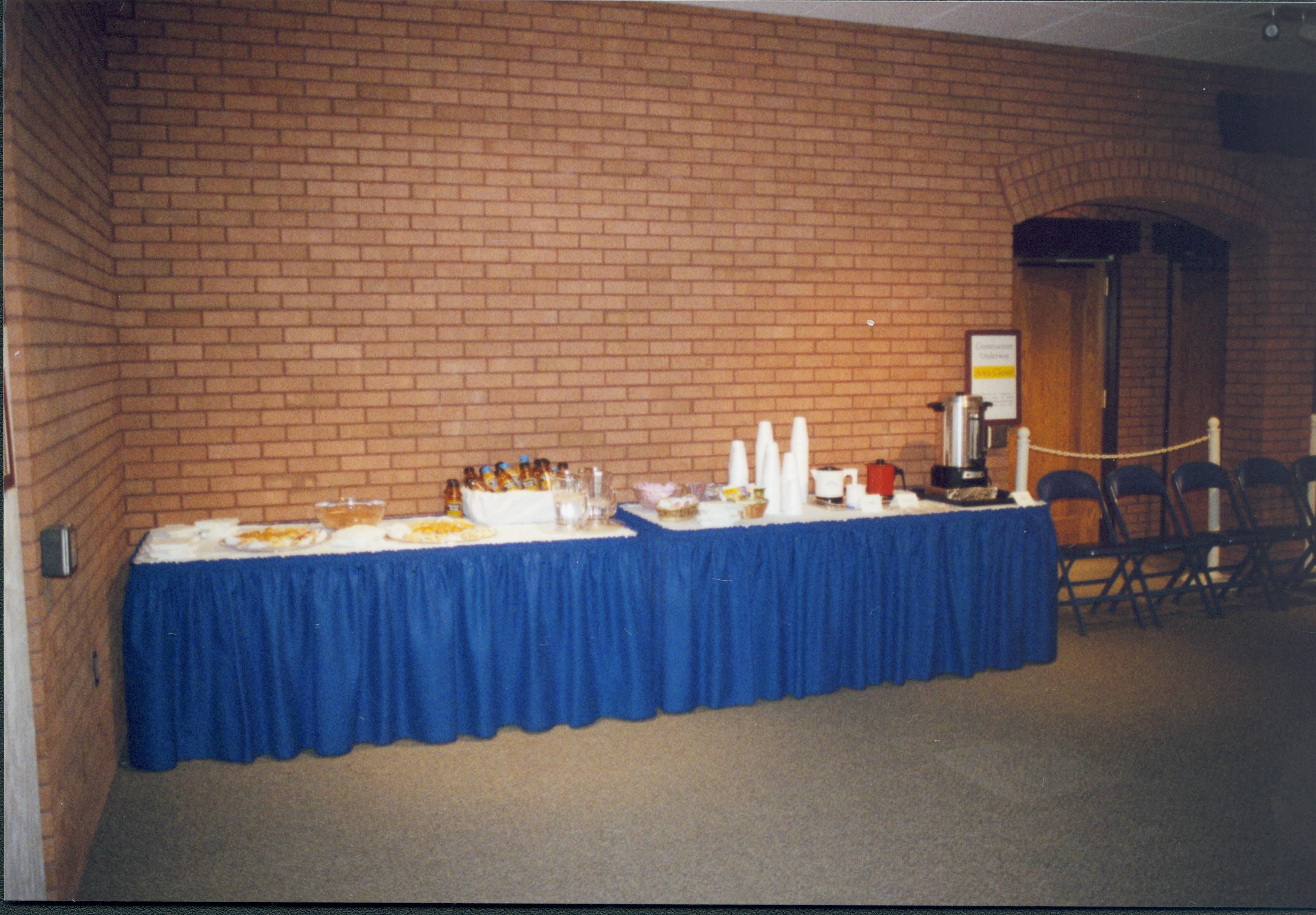 refreshment table Lincoln Home NHS- Lincoln Birthday, George Painter Lectures, Roll 2001-1 exp 13 refreshments, reception