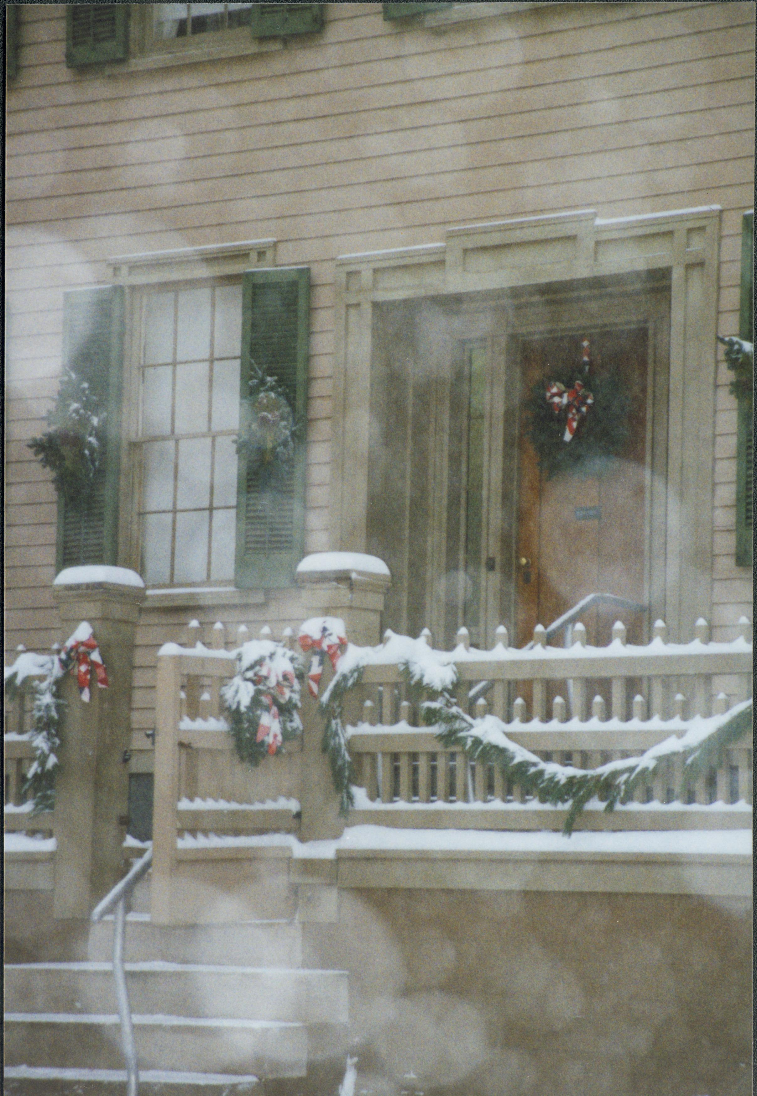 Lincoln Home front gate and door during snow. Lincoln Home NHS- Christmas in Lincoln Neighborhood 2000, HS-01 2000-10 Christmas, decorations, neighborhood