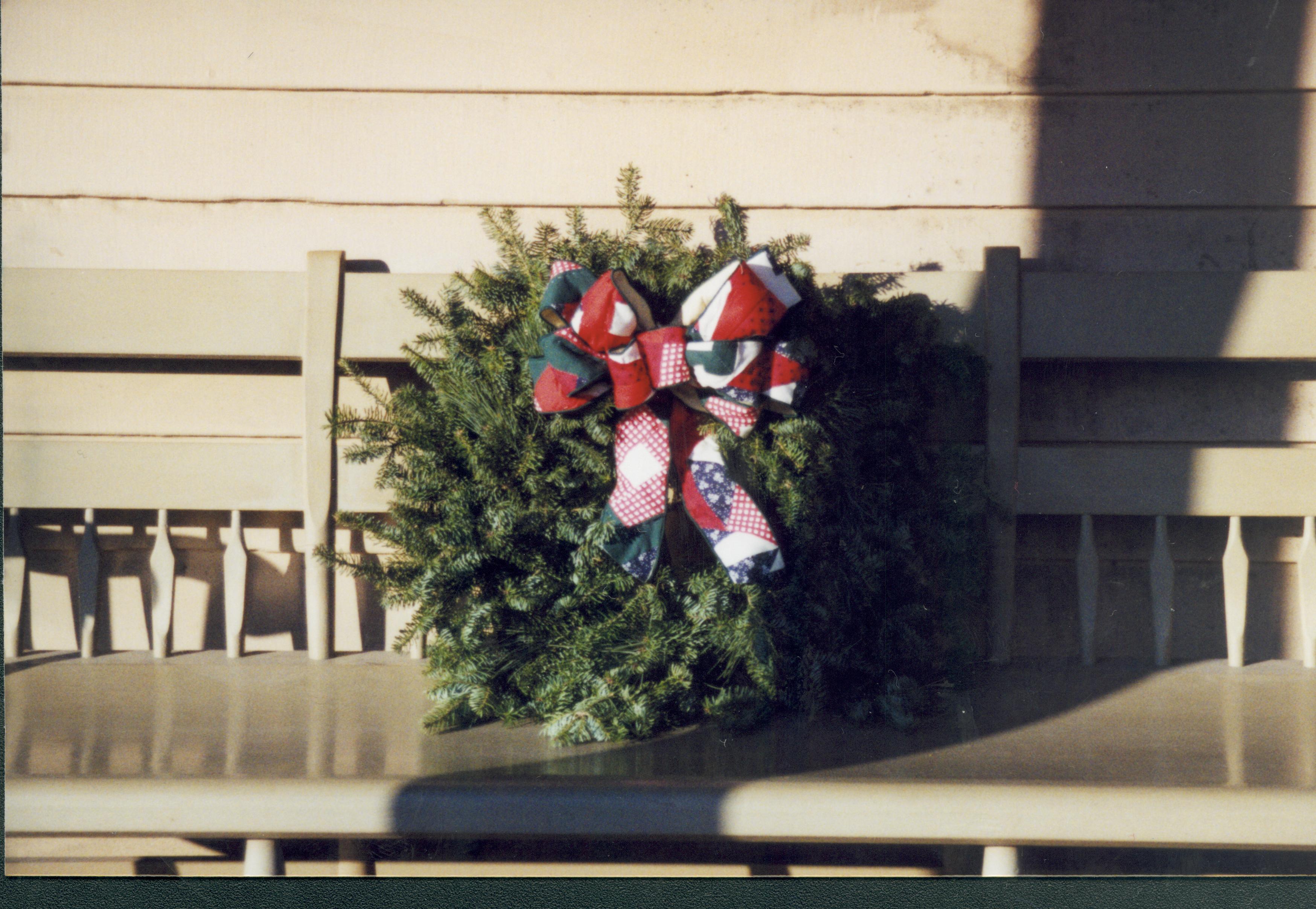 Wreath on bench on side porch Lincoln Home NHS- Christmas in Lincoln Neighborhood 2000, HS-01 2000-10 Christmas, decorations, neighborhood