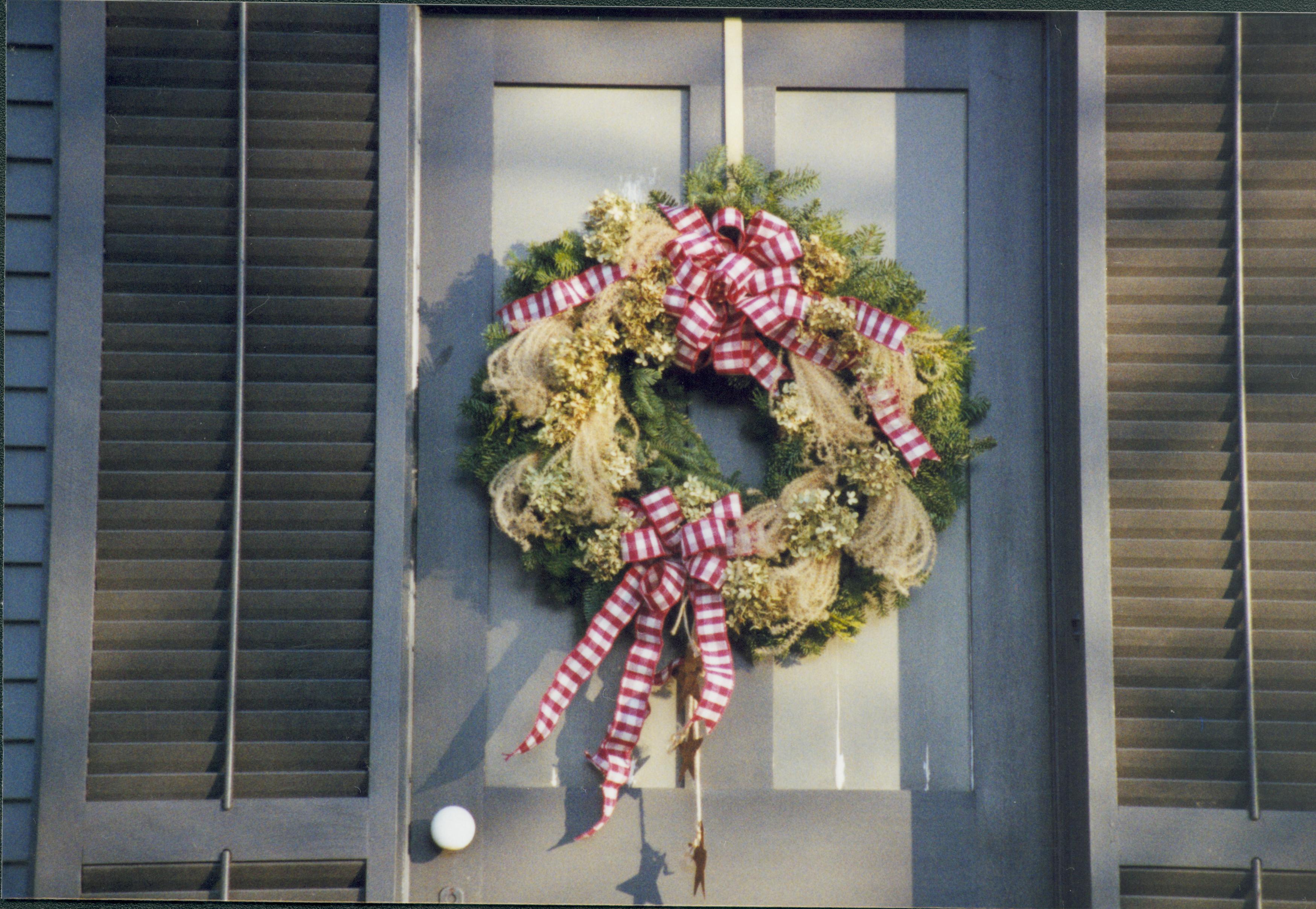 Wreath on West door of Arnold House. Lincoln Home NHS- Christmas in Lincoln Neighborhood 2000, HS-20 2000-10 Christmas, decorations, neighborhood