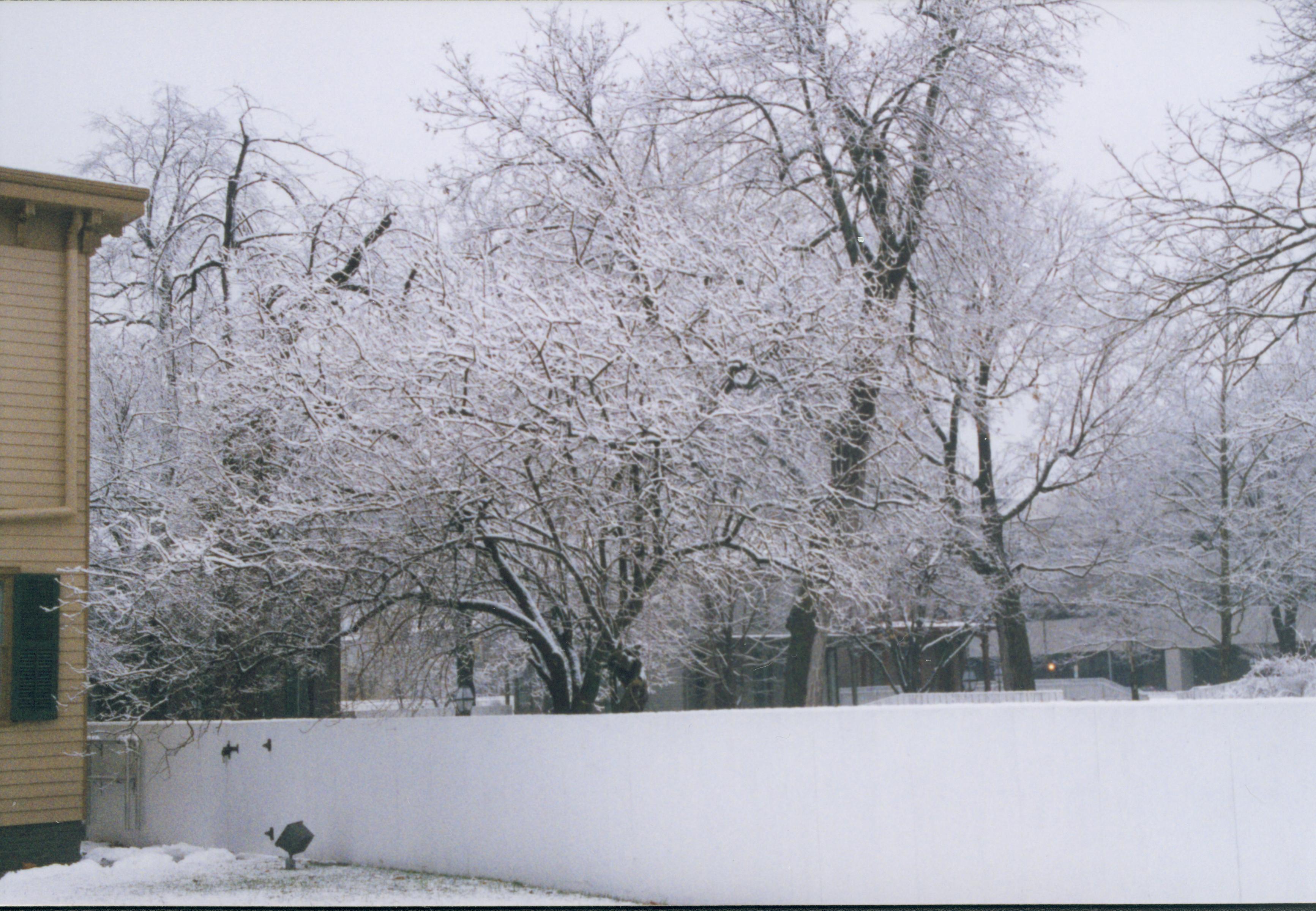 Snow view from Lincoln Home backyard Lincoln Home NHS- Christmas in Lincoln Home 2001, roll 2001-7 Christmas, decorations, neighborhood