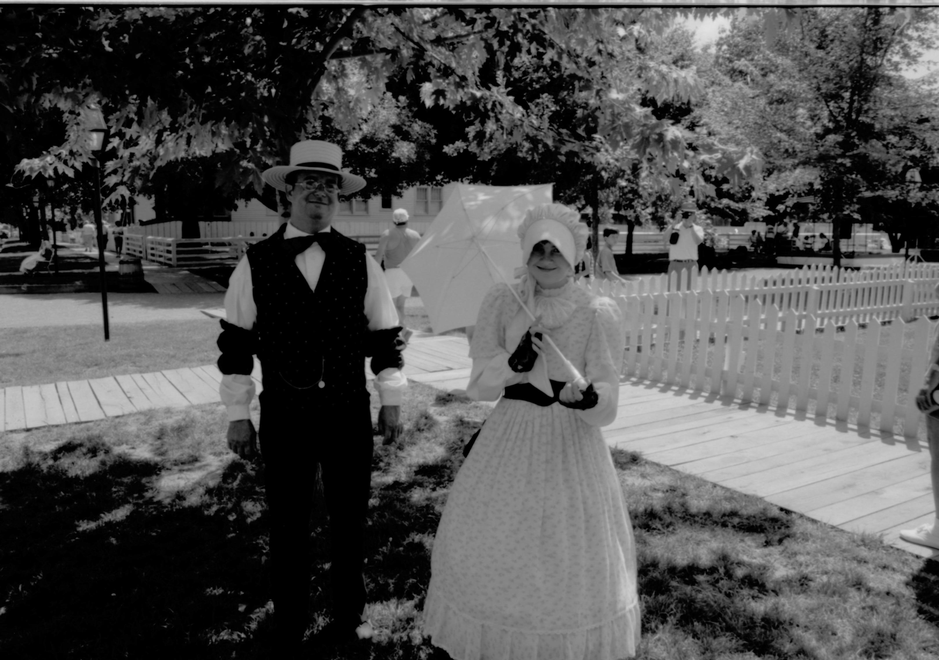 Man and woman in period dress. Lincoln Home NHS- Fourth of July Celebration Fourth, period dress, staff