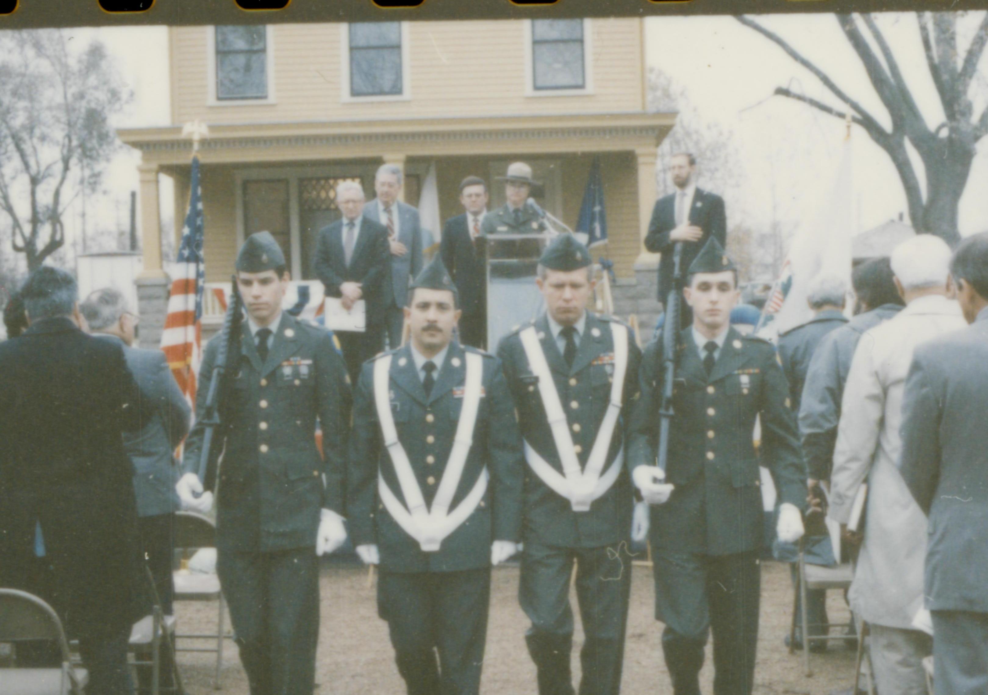 Color guard leaving after presenting colors. Lincoln Home NHS- Cook House Re-opening, 1 Cook, ceremony