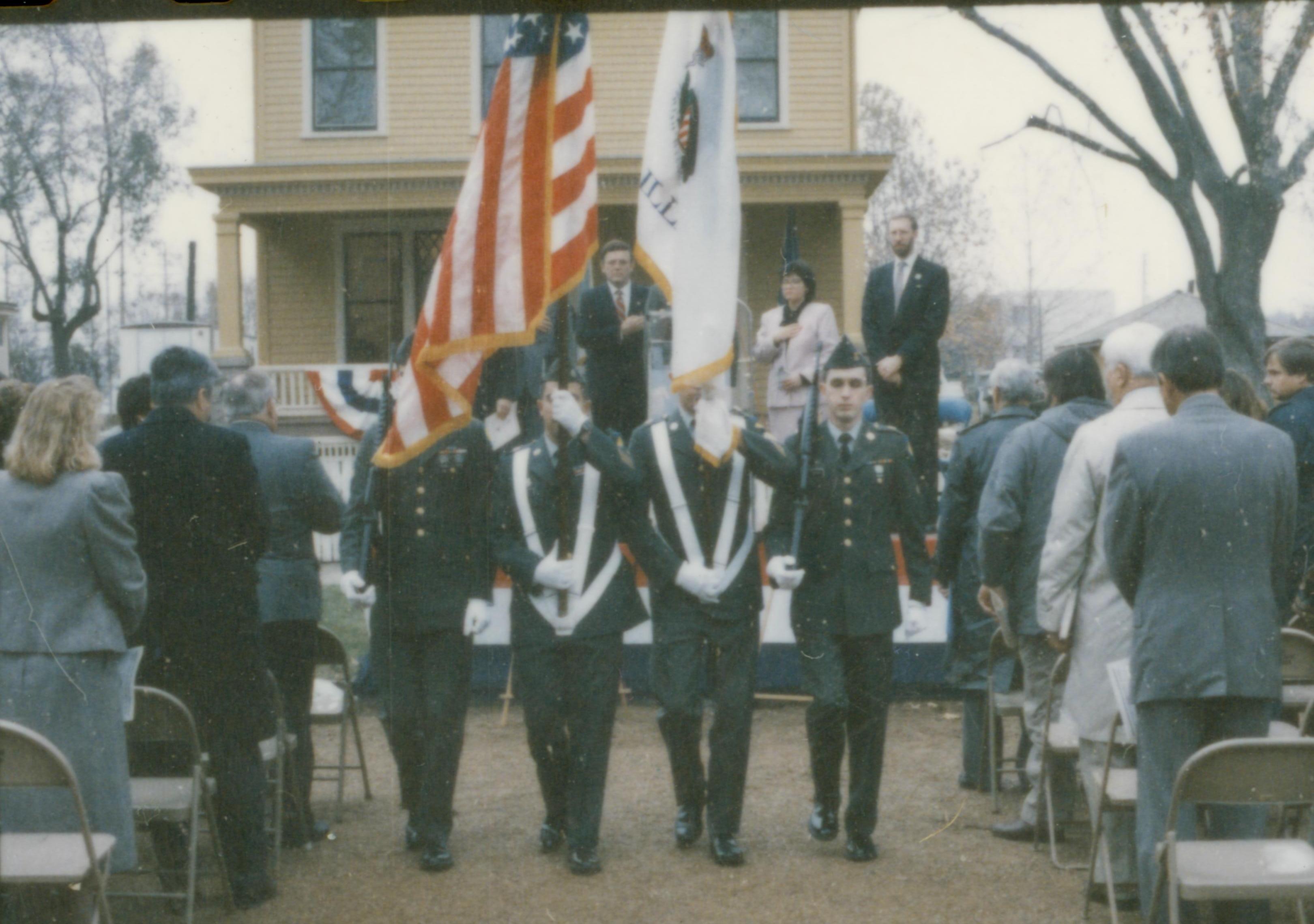 Color guard leaving with colors. Lincoln Home NHS- Cook House Re-opening, 1 Cook, ceremony