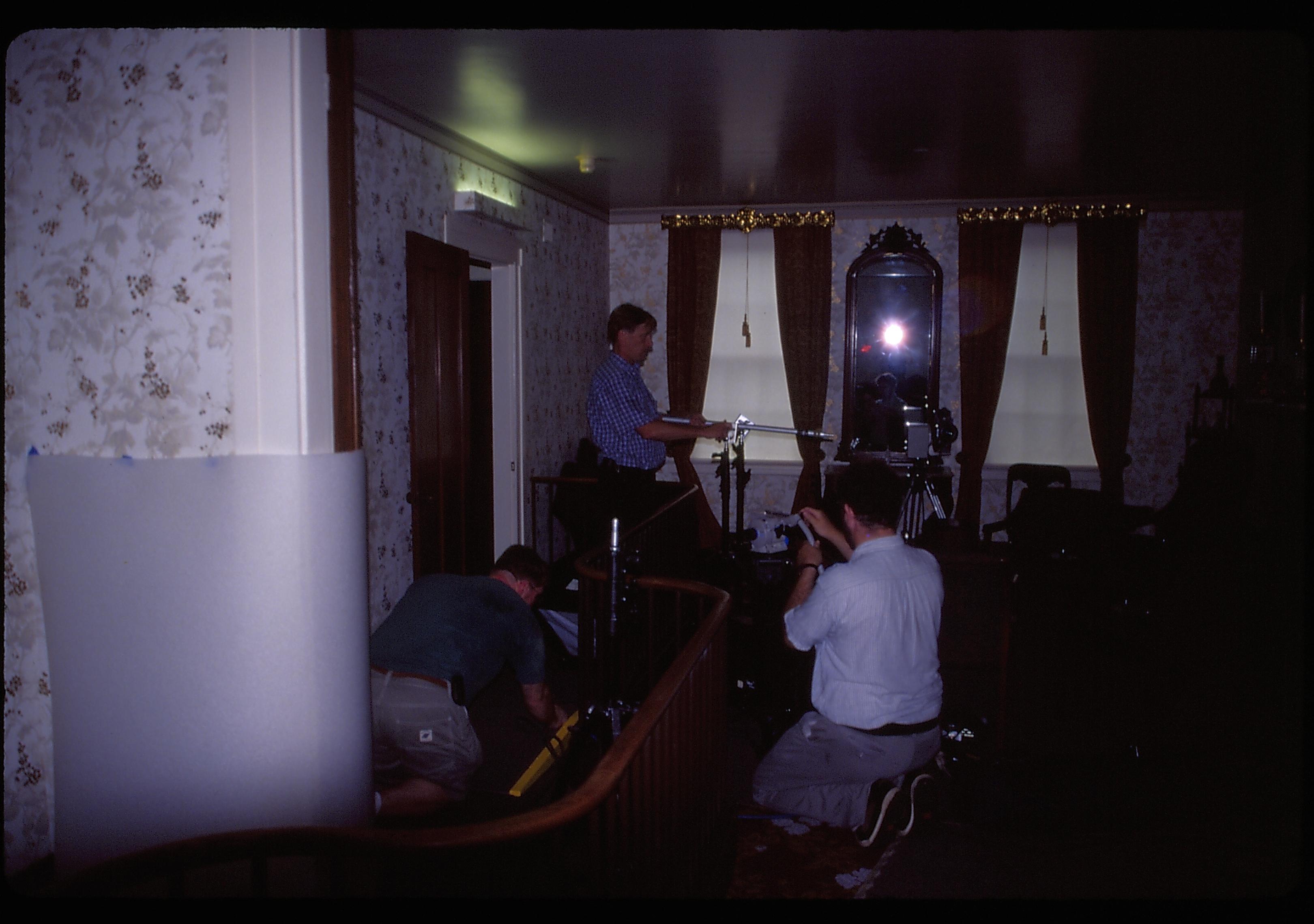 Set up for C-SPAN television show-front parlor. Lincoln Home NHS- C-SPAN, exp 35 C-SPAN, parlor, equipment