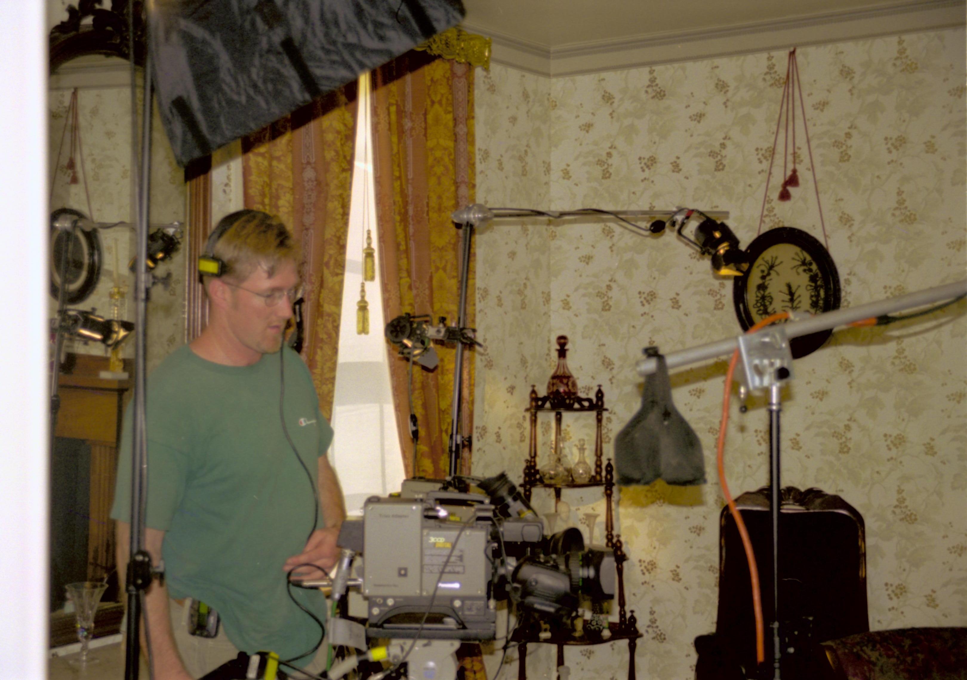 TV crew setting up in front parlor. Lincoln Home NHS- C-SPAN, 614499 C-SPAN, equipment, film