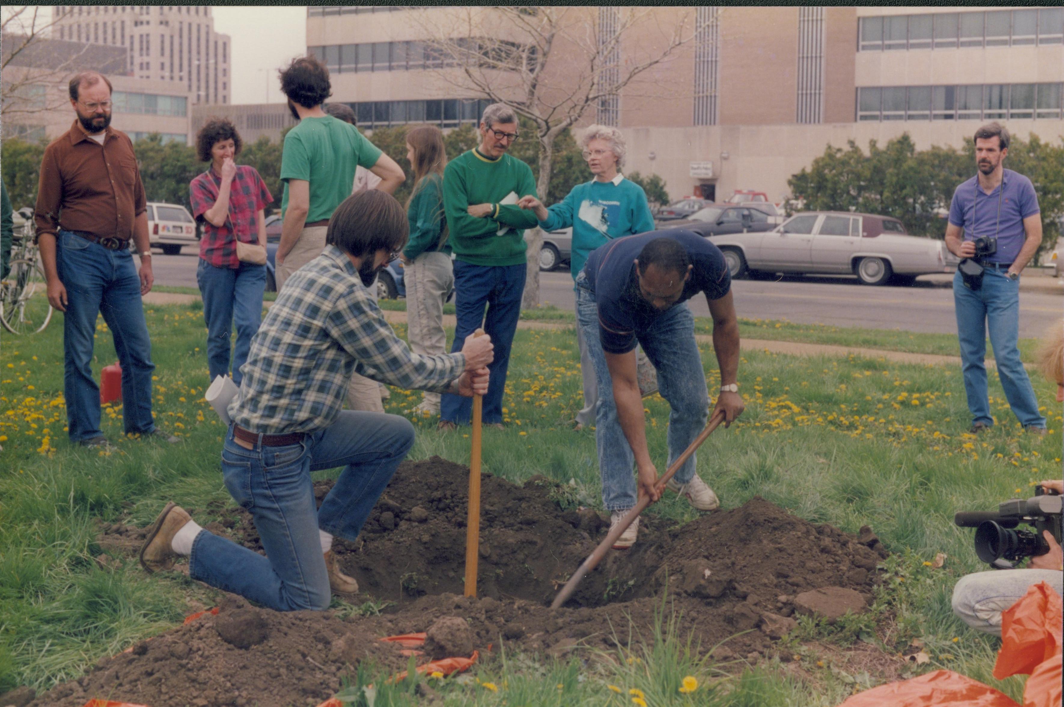 Tree planting, behind Morris Home Lincoln Home NHS- Earth Day 1989 Earth Day, tree, planting