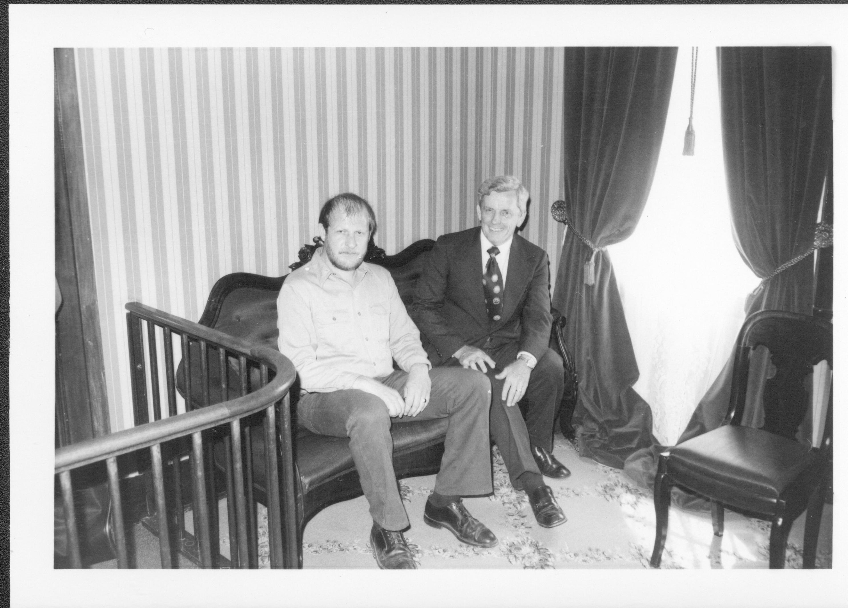 Sitting on sofa in front parlor Lincoln Home NHS- Bring Furniture Back Home, class #1190, class 8 pic 9 furniture, return