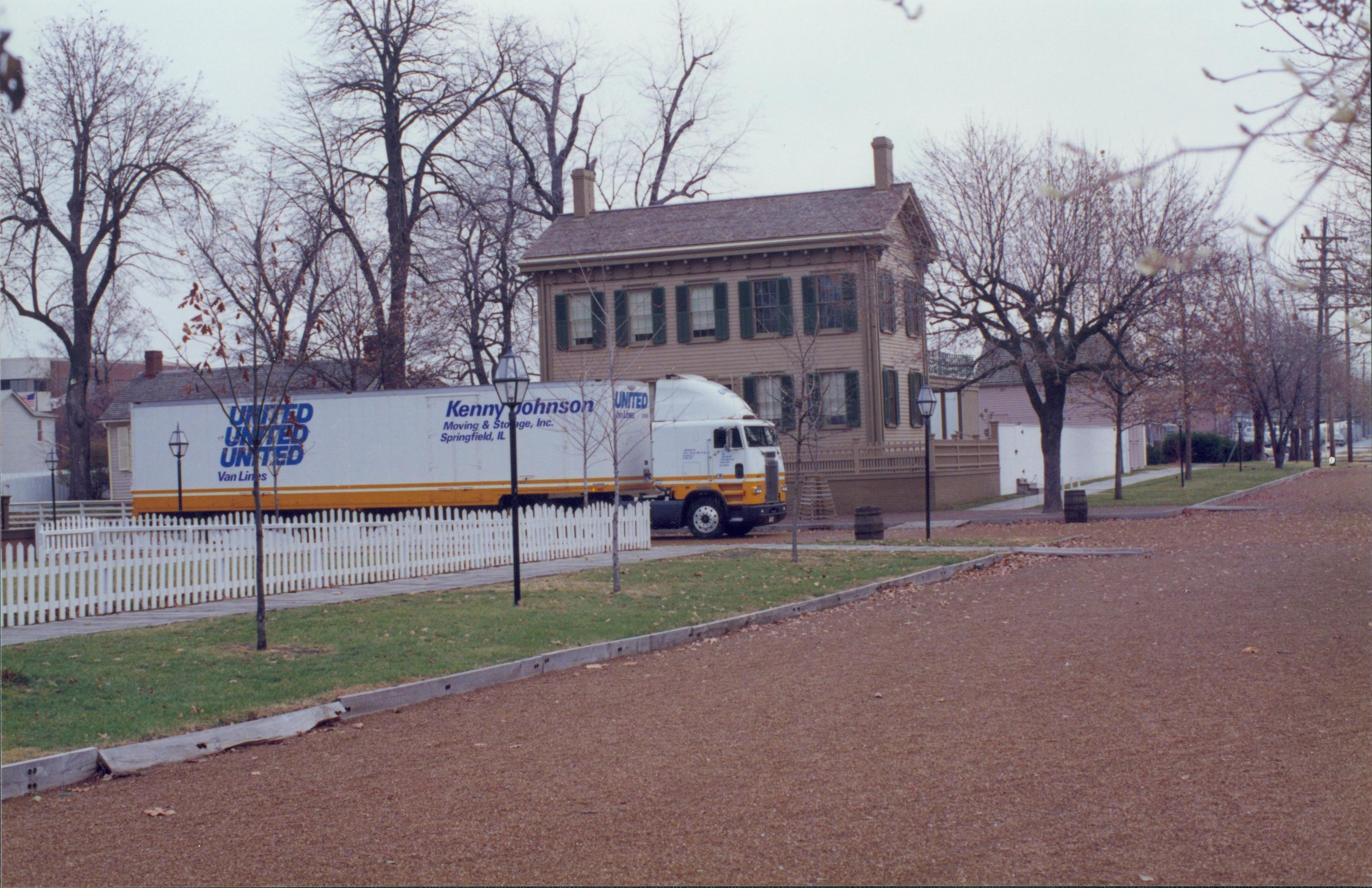 Moving truck in front of Lincoln Home. Lincoln Home NHS- Bring Furniture Back Home furniture, truck