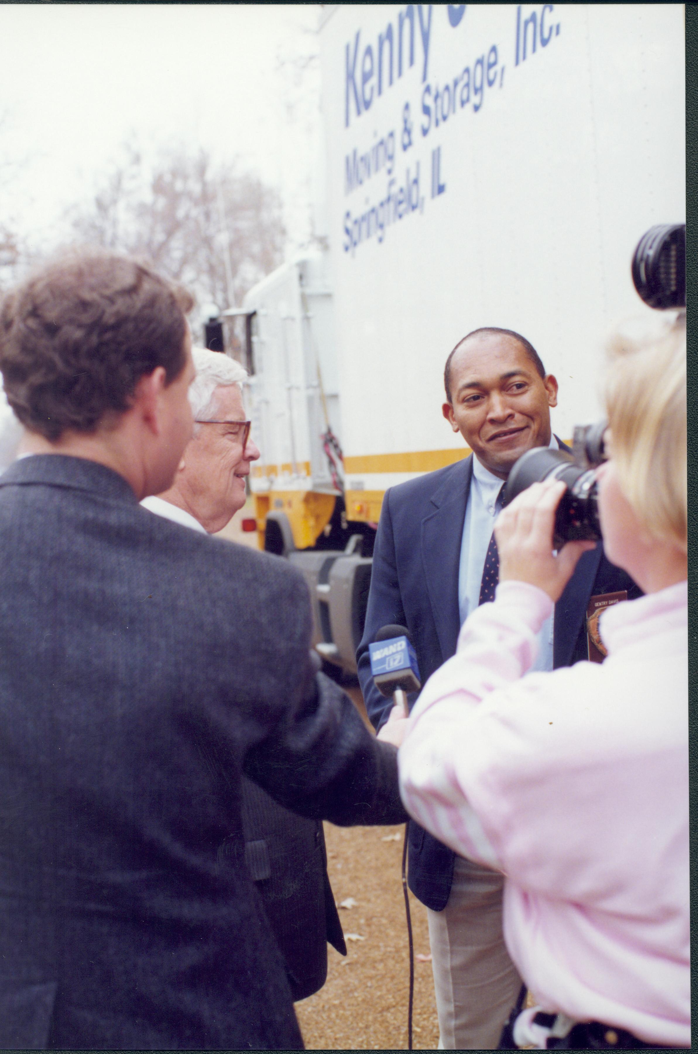 Two men being interviewed. Lincoln Home NHS- Bring Furniture Back Home furniture, media, interview